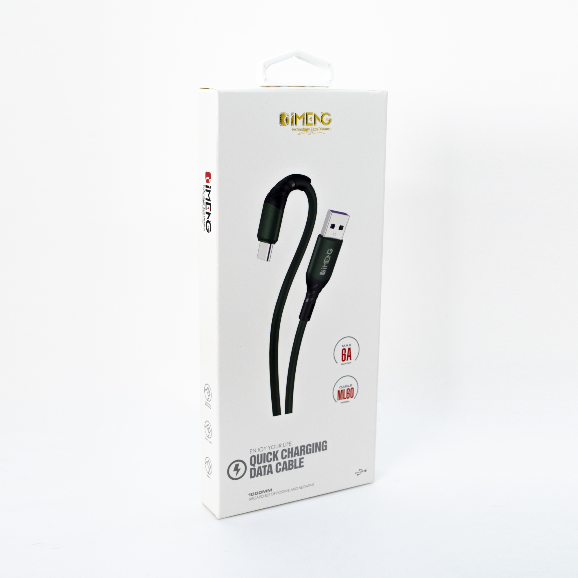 6A hızlı şarjlı yeşil USB-C - USB-A veri kablosu ambalajı.