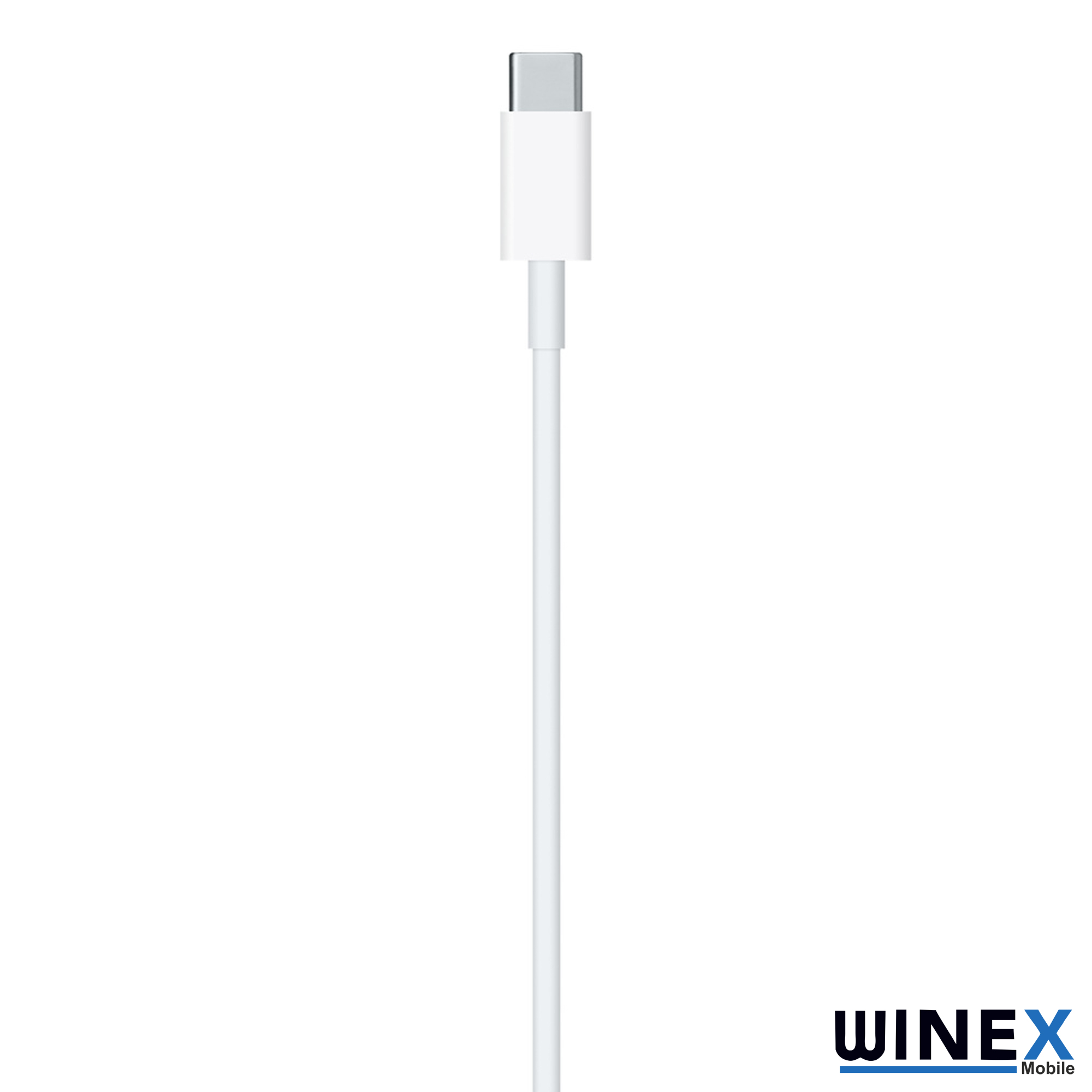 Beyaz arka plan üzerinde gümüş konektörlü beyaz USB-C kablosu.
