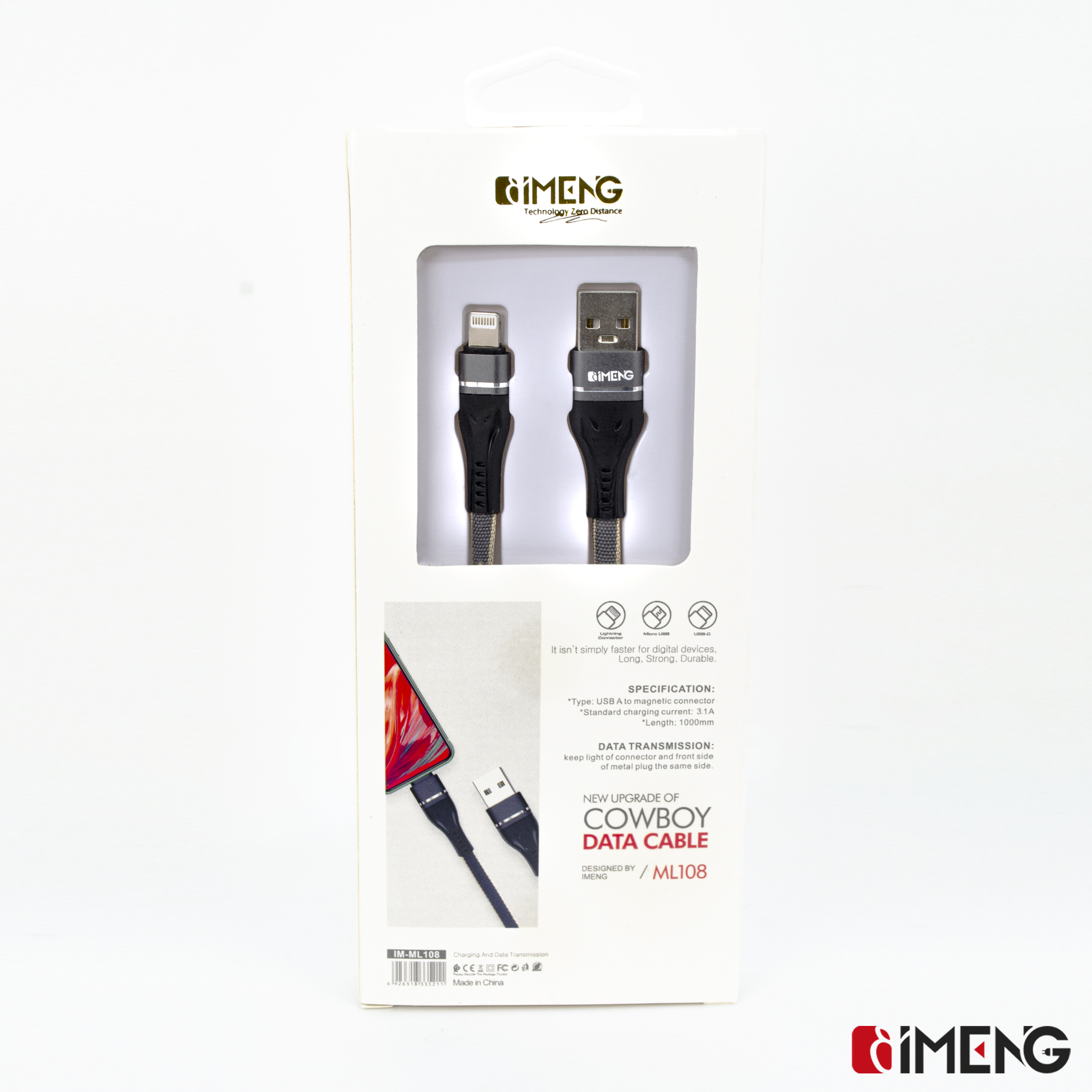 GIMENG Lightning - USB-A veri kablosu ambalajı detaylı.
