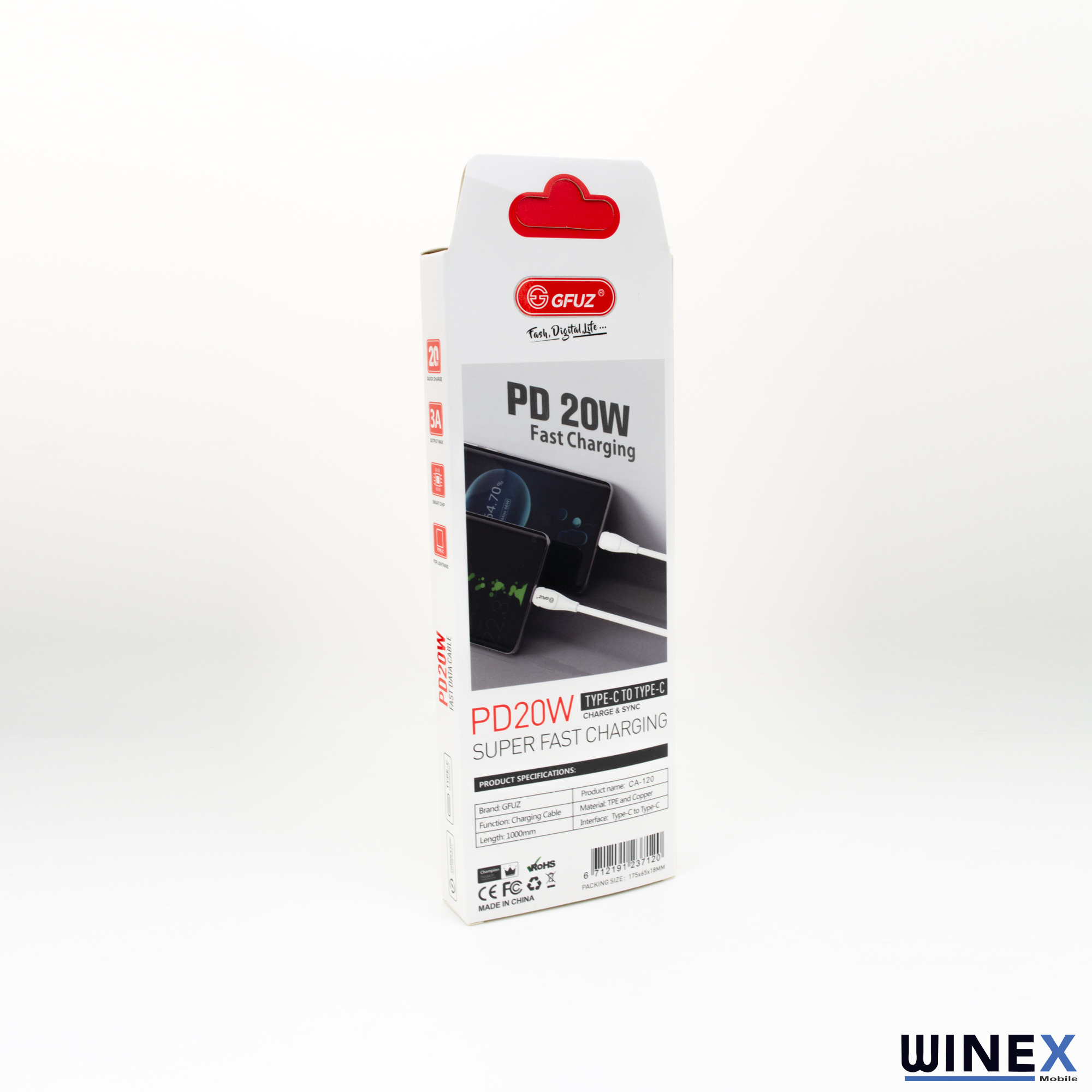 GFUZ PD 20W hızlı şarj kablosu kutusu, Tip-C'den Tip-C'ye.
