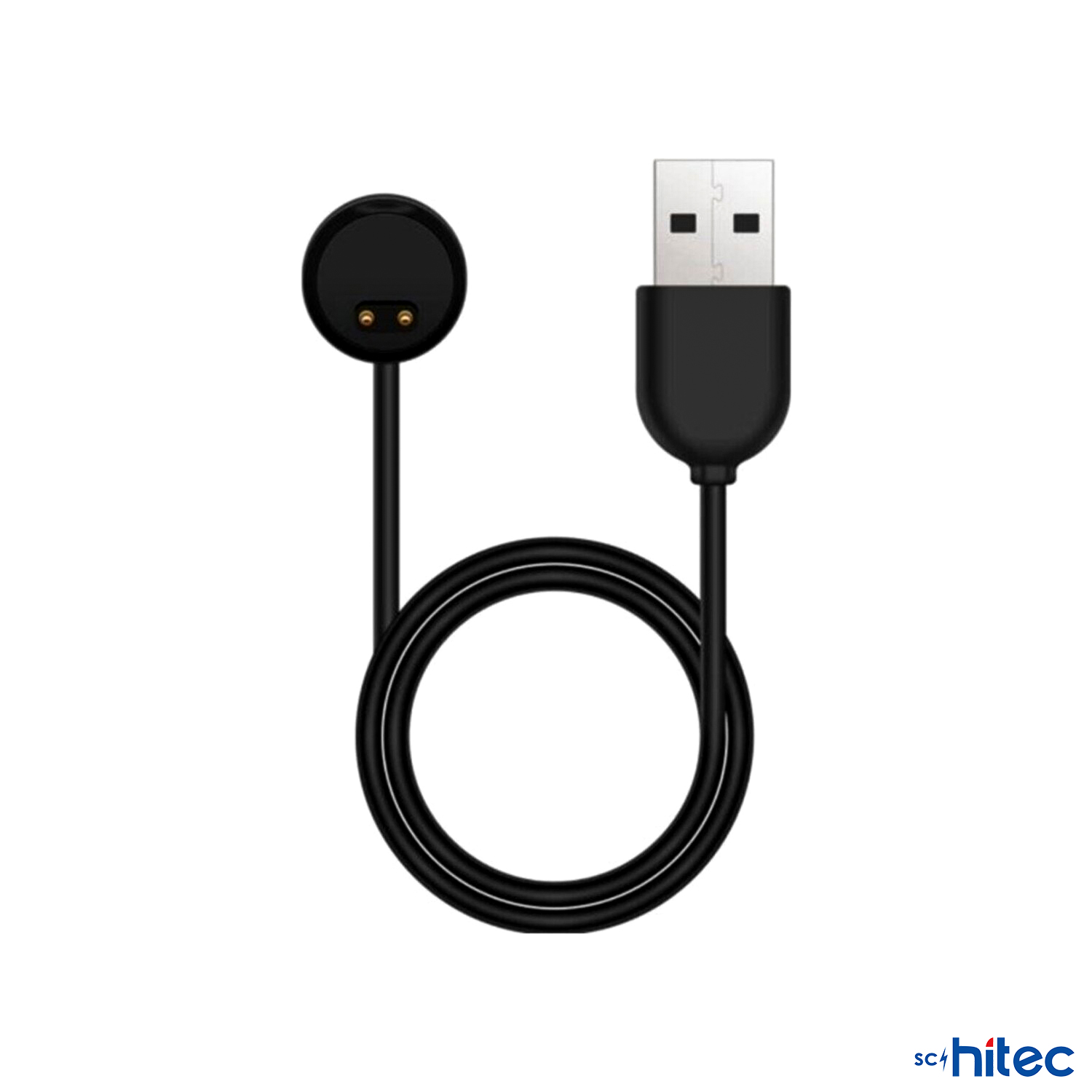 Giyilebilir cihaz için manyetik konektörlü siyah USB şarj kablosu.