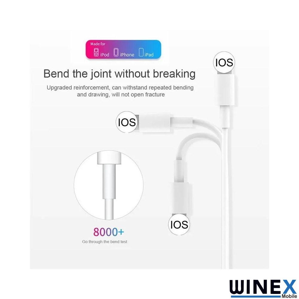iOS cihazları için beyaz şarj kablosu kırılmadan bükülüyor.