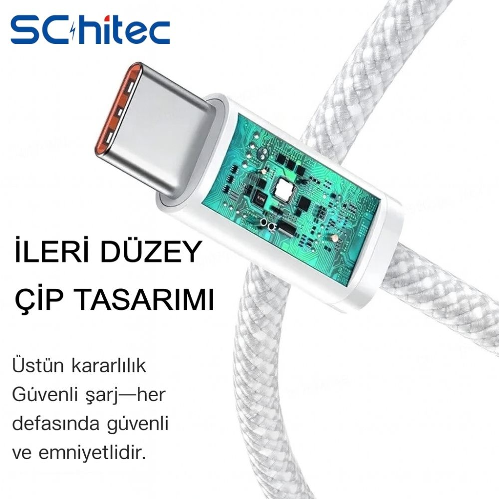Devre kartı detaylı USB-C konnektör ve yanında beyaz kablo.