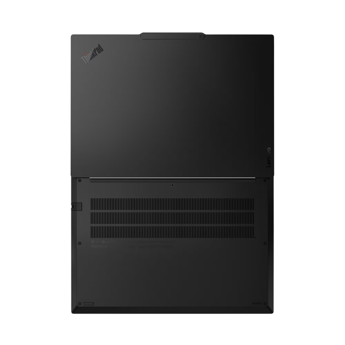 Açık siyah dizüstü bilgisayar, sol üstte 'ThinkPad' logosu, sağda 'Lenovo' yazısı.