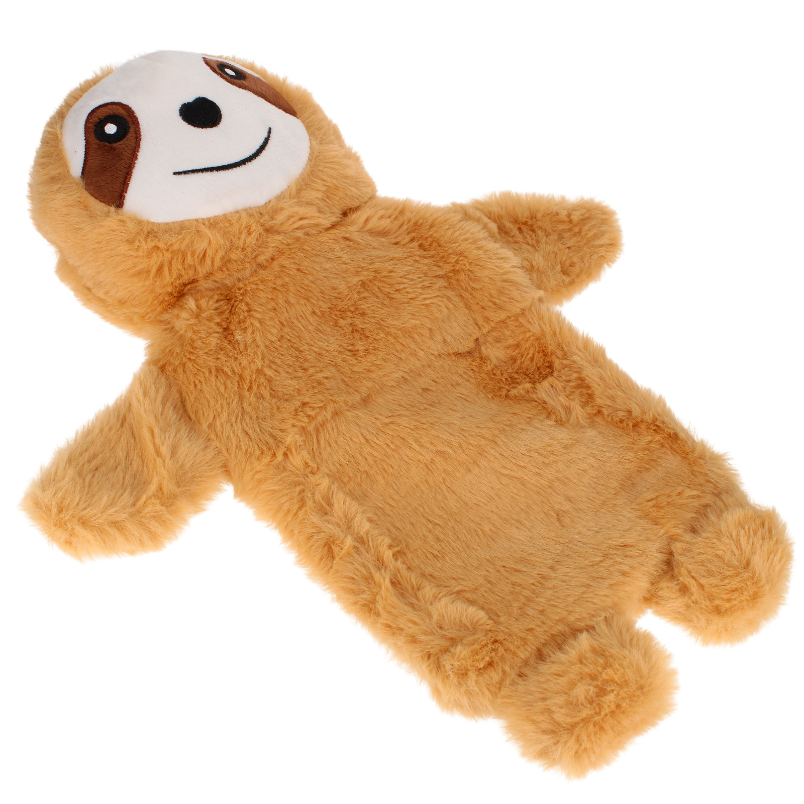 Un peluche bradipo marrone con viso bianco e segni marroni.