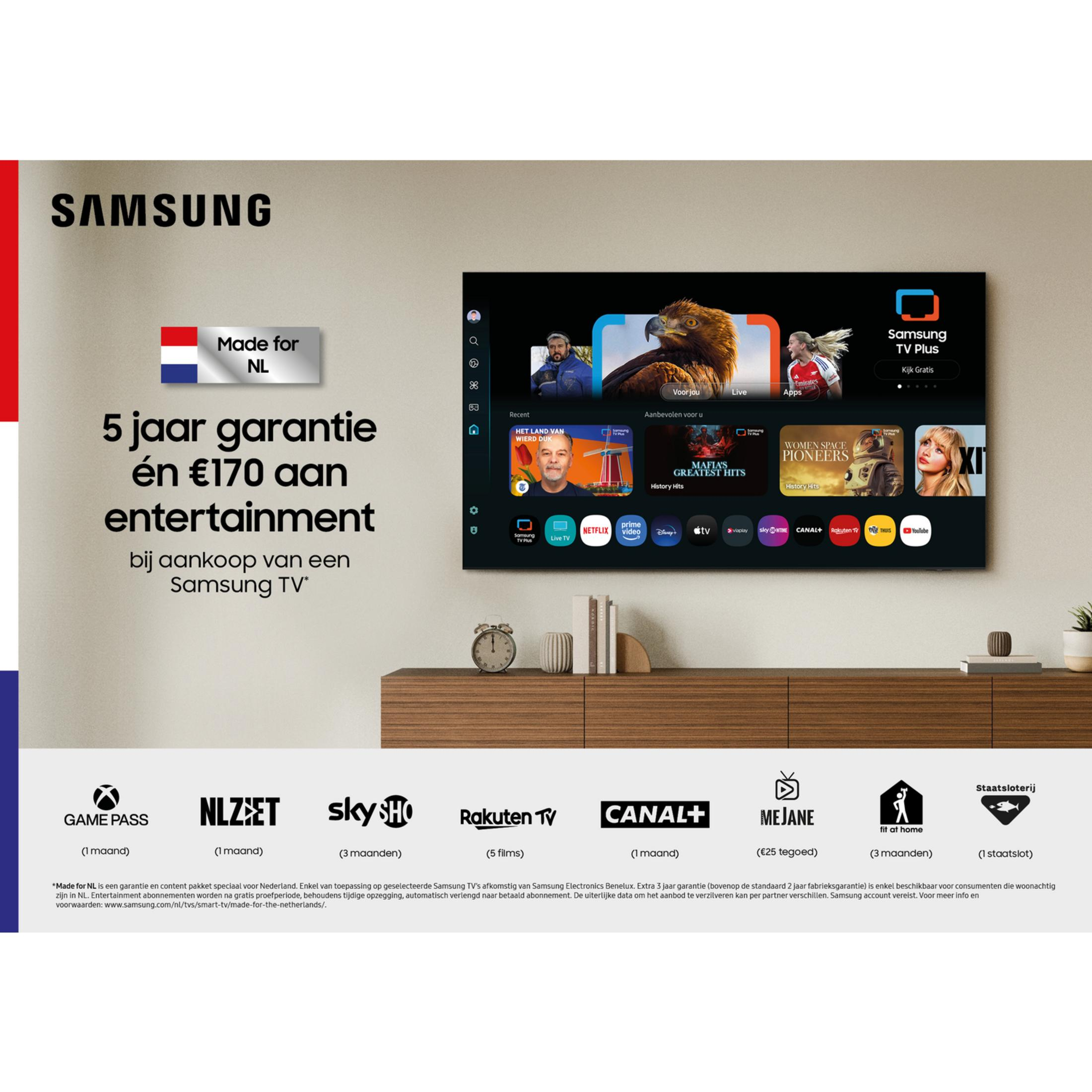 Samsung TV offer: 5yr warranty, €170 entertainment, apps like Netflix & Prime.