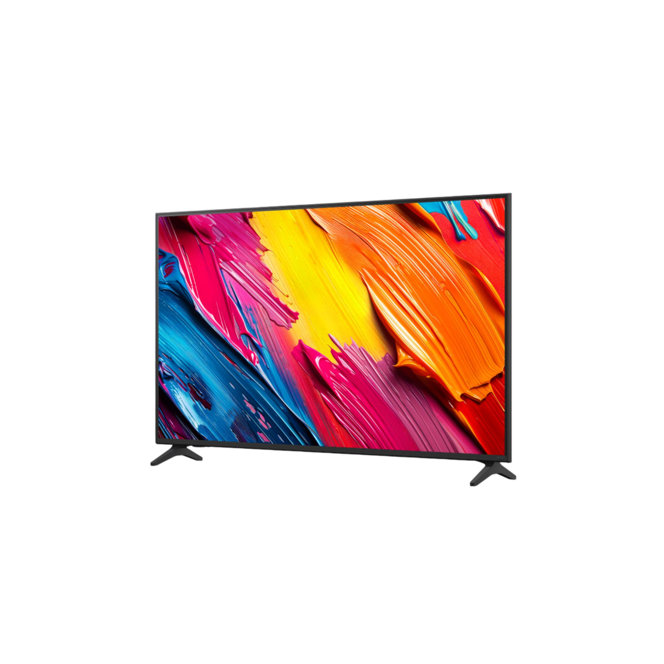 Un televisor negro con una imagen abstracta y colorida en la pantalla.