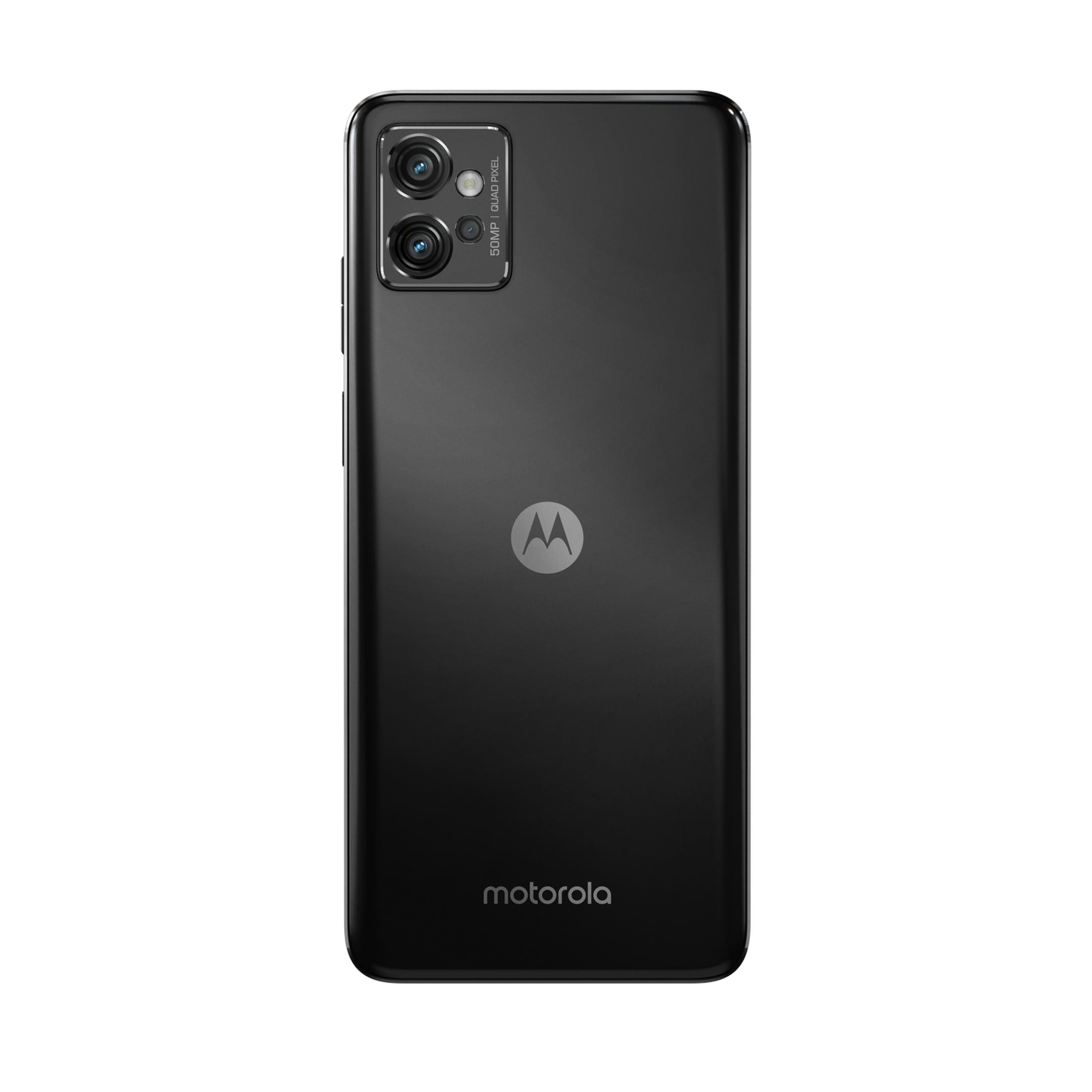 Tył czarnego smartfona Motorola z modułem aparatu i logo.