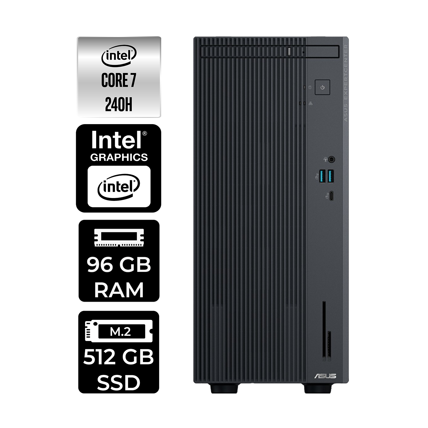 ASUS EC P500MV P500C724016512B0DP317 PER4 Bellek Intel Core 7 240H 96 GB RAM 512 GB SSD FreeDOS Masaüstü Bilgisayar