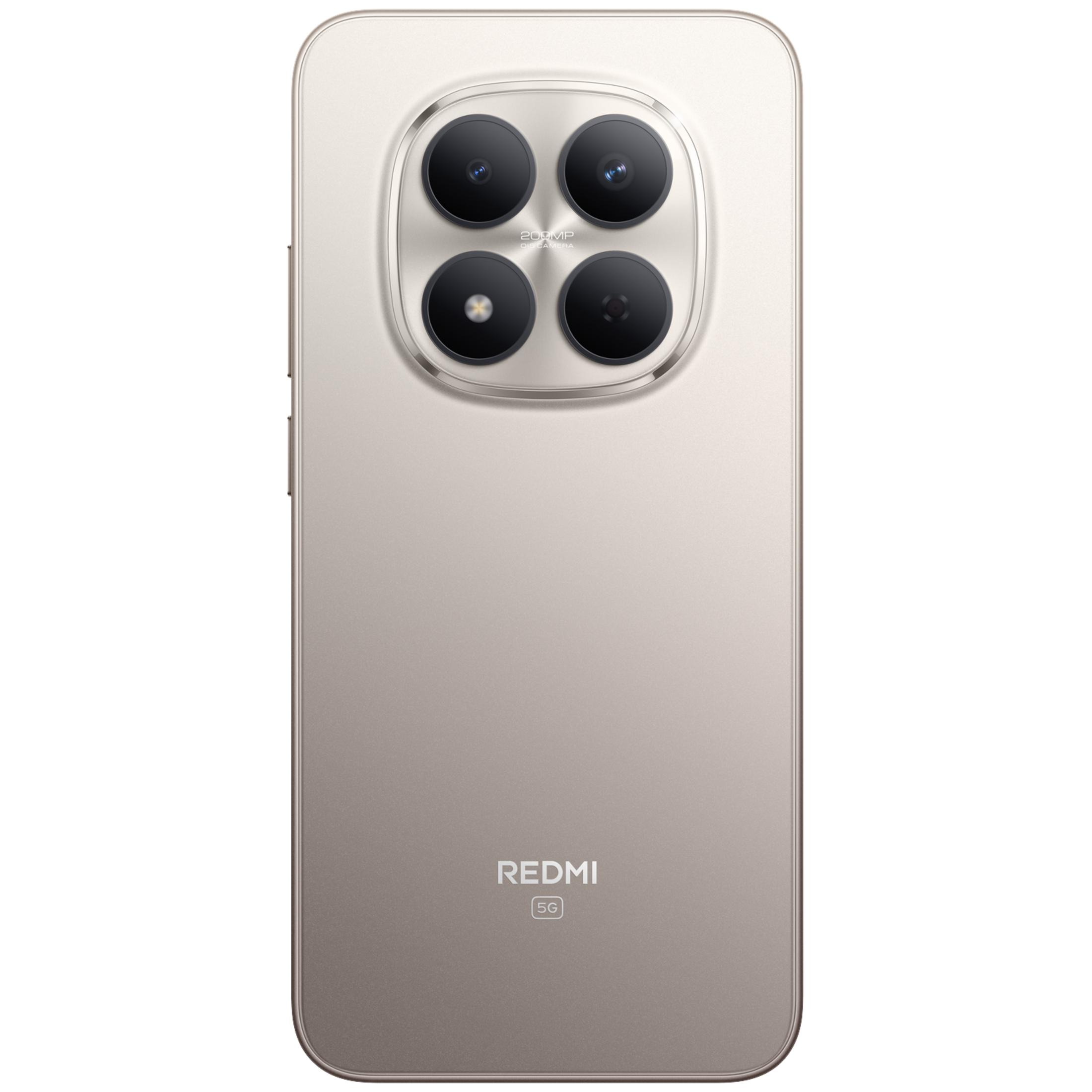 Tył złotego smartfona z czterema aparatami i logo Redmi.
