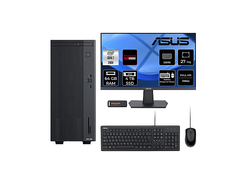 ASUS EC P500MV RX550 4GB 27" P500C724016512B0DP856 PER4 Bellek Intel Core 7 240H 64 GB RAM 4 TB SSD FreeDOS Masaüstü Bilgisayar