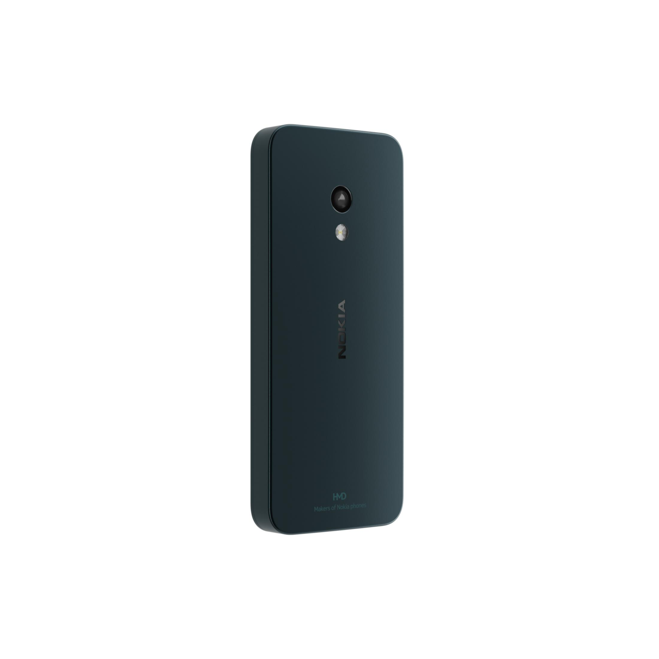 Dunkelblaues Nokia-Handy, Rückansicht. Kamera und Blitz oben.