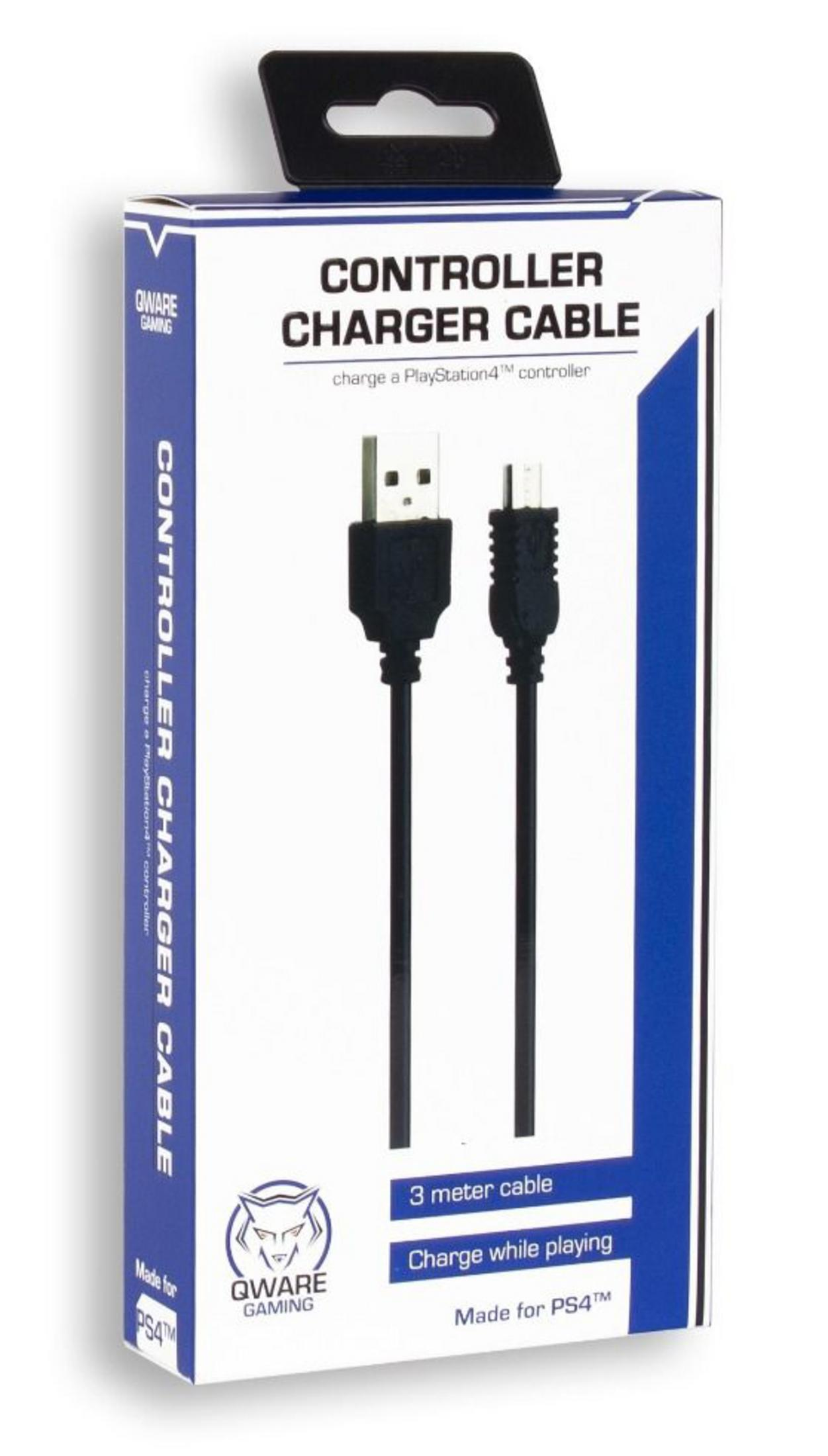 Verpackung für ein Qware Controller-Ladekabel, 3 Meter lang, für PS4.