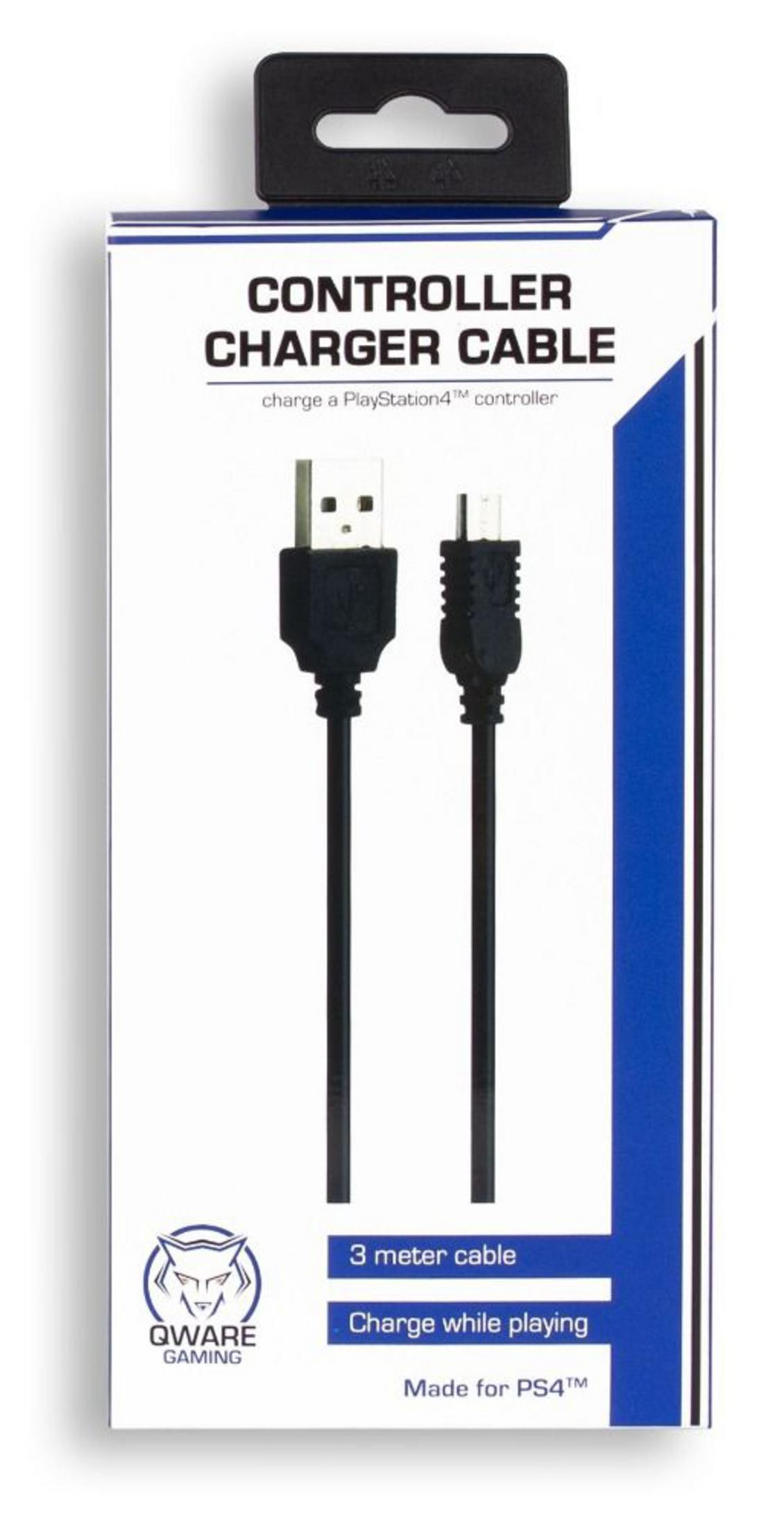 Verpackung für ein Controller-Ladekabel mit USB-A und Micro-USB-Anschlüssen.