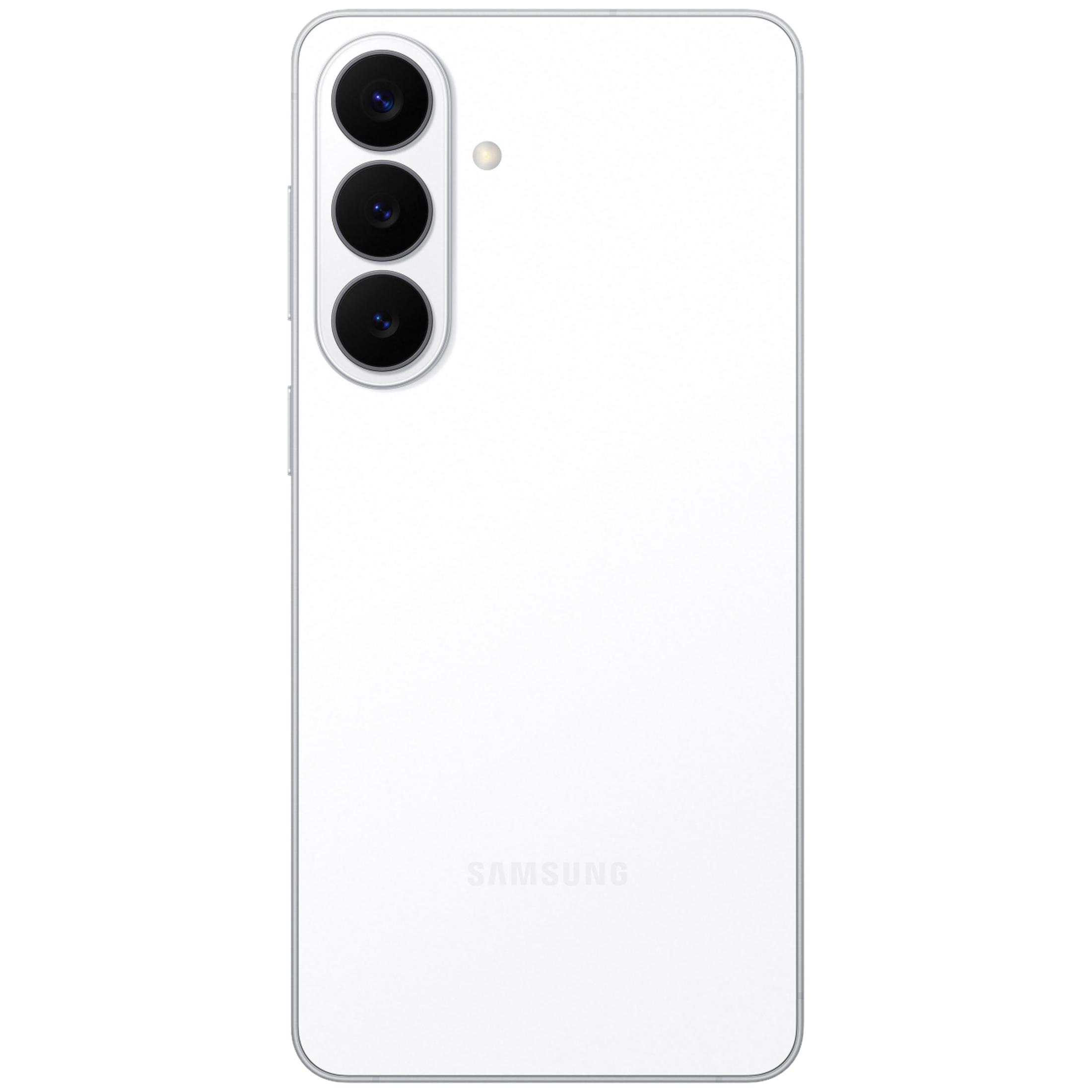 Retro di uno smartphone Samsung bianco con tre fotocamere e flash.