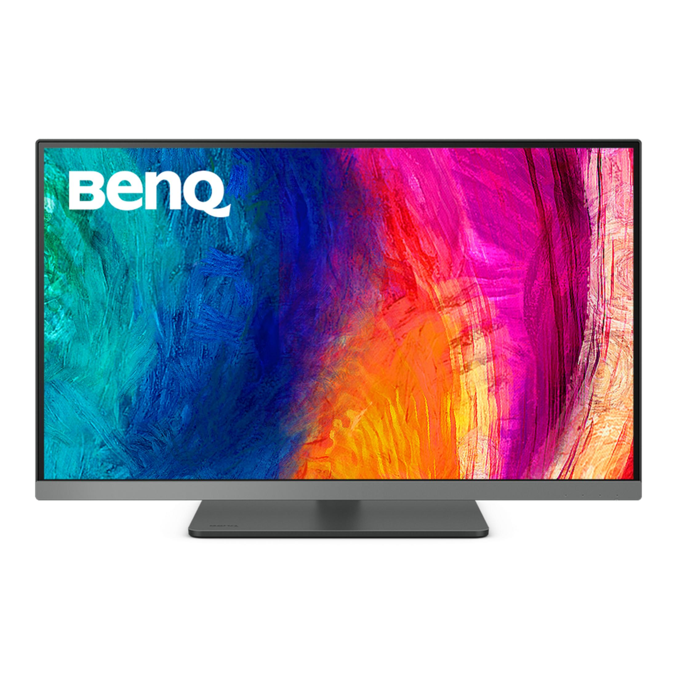 Monitor BenQ z żywym, abstrakcyjnym tłem.