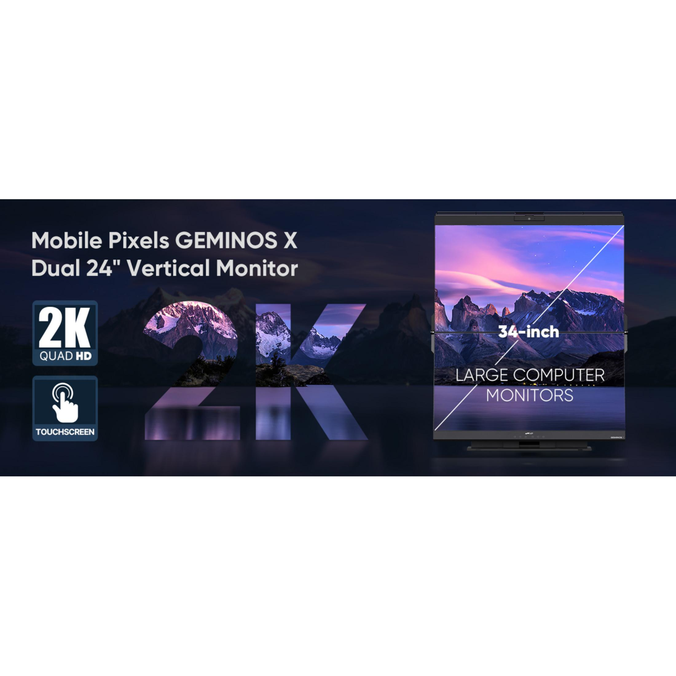 Podwójny pionowy monitor 34-calowy z ekranem dotykowym 2K Quad HD.