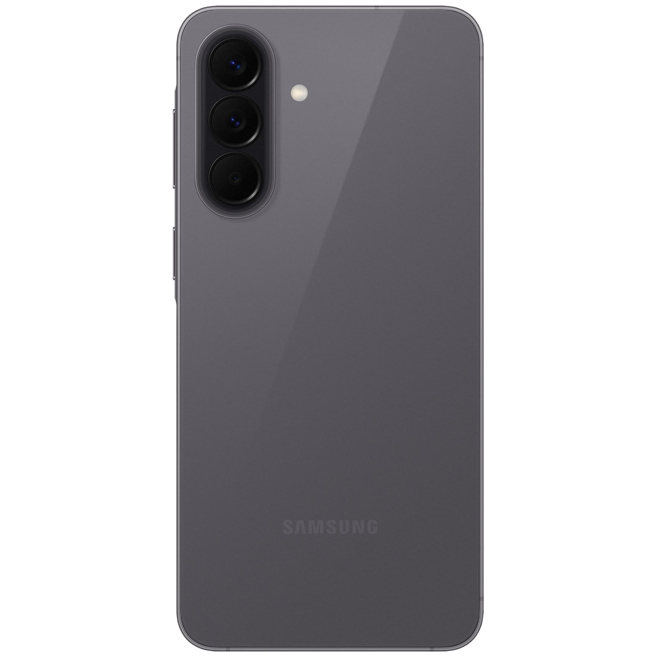 Tył szarego smartfona Samsung z trzema aparatami i lampą błyskową.