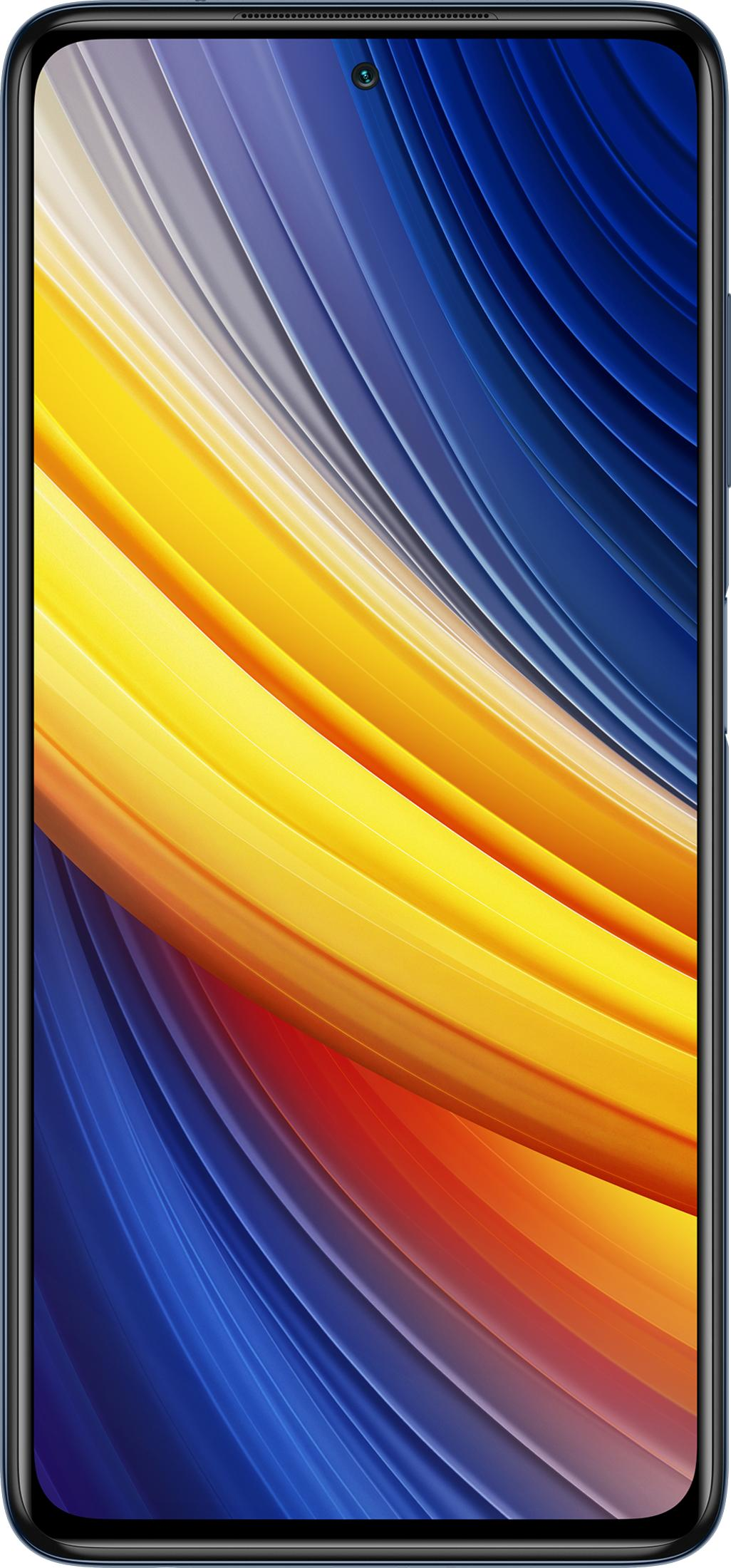 Ein Smartphone mit einem abstrakten Hintergrund aus blauen, gelben und roten Wellen.