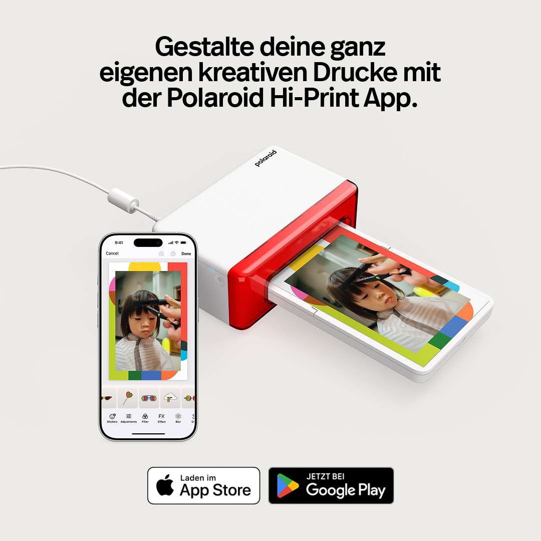 Drukarka Polaroid z aplikacją mobilną: Drukowane jest dziecko.