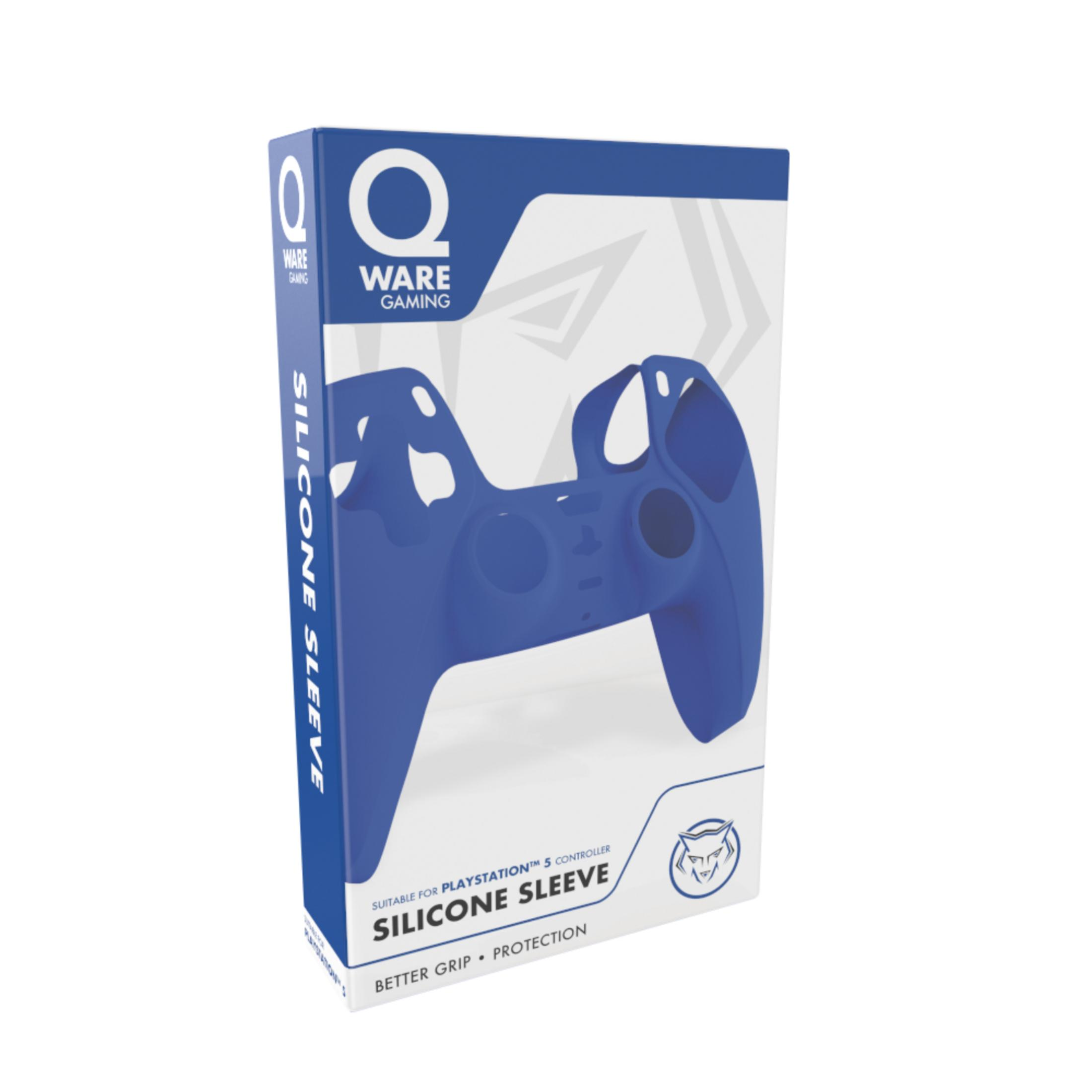 Blaue Hülle für PlayStation 5 Controller auf Verpackung, mit Logo.