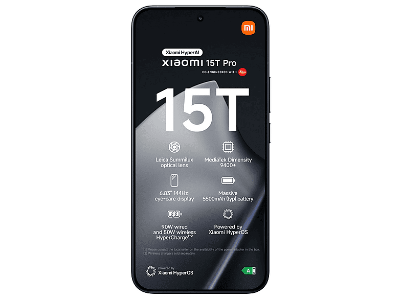 XIAOMI 15T Pro, Negro, Móvil Android, 256 GB, 12 GB RAM, 6,83