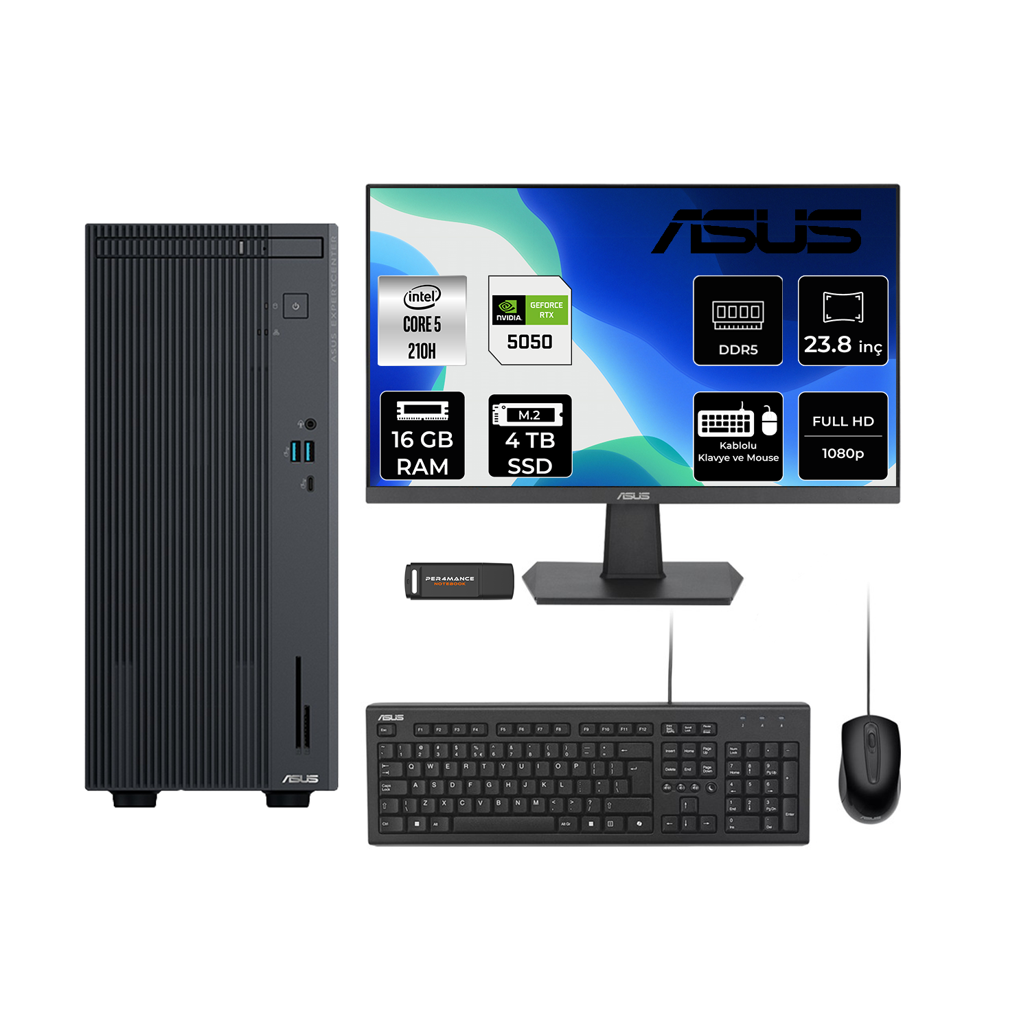 ASUS EC P500MV RTX5050 8GB 23.8" P500C52108512B0DP724 PER4 Bellek Intel Core 5 210H 16 GB RAM 4 TB SSD FreeDOS Masaüstü Bilgisayar
