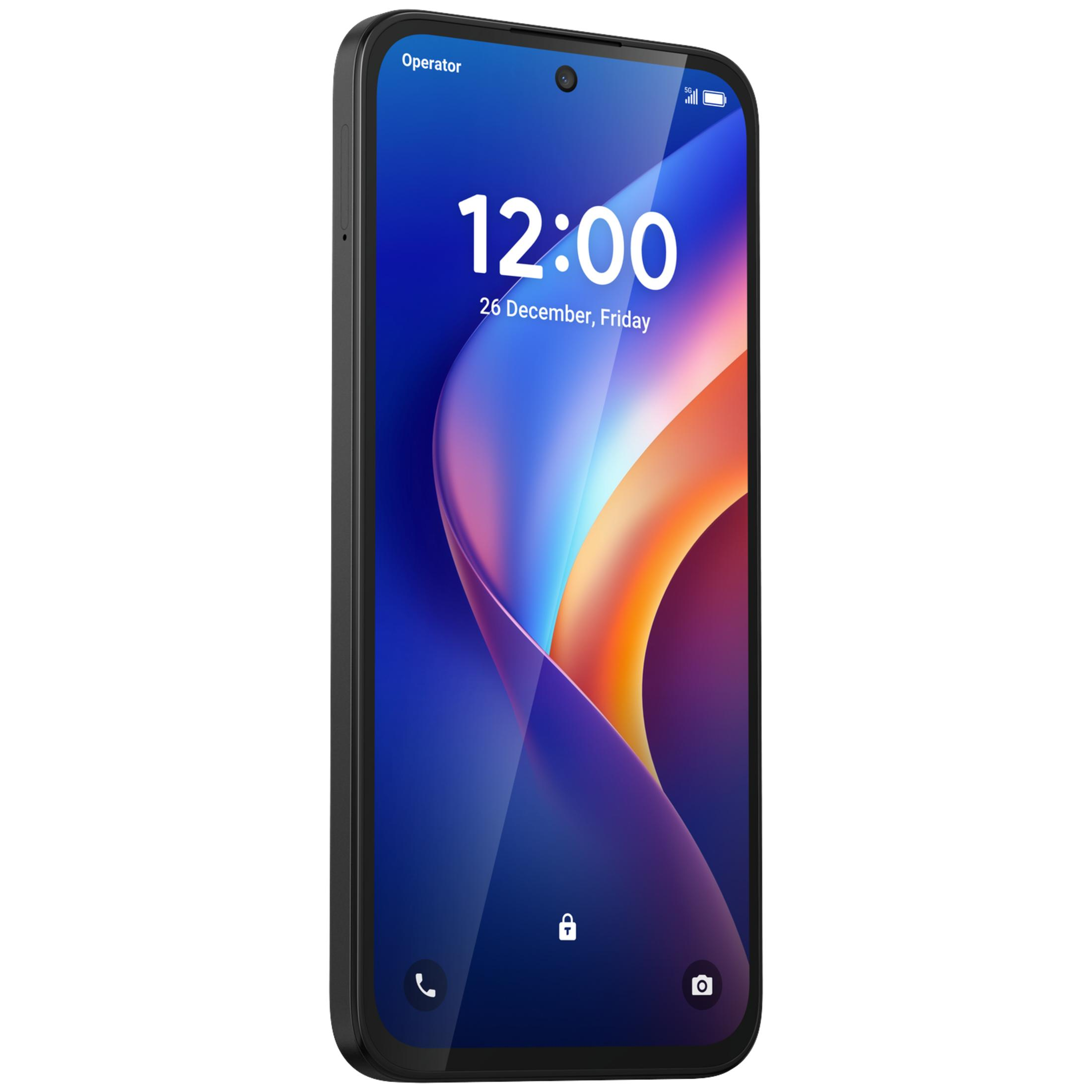 Czarny smartfon wyświetla godzinę 12:00 i 26 grudnia.