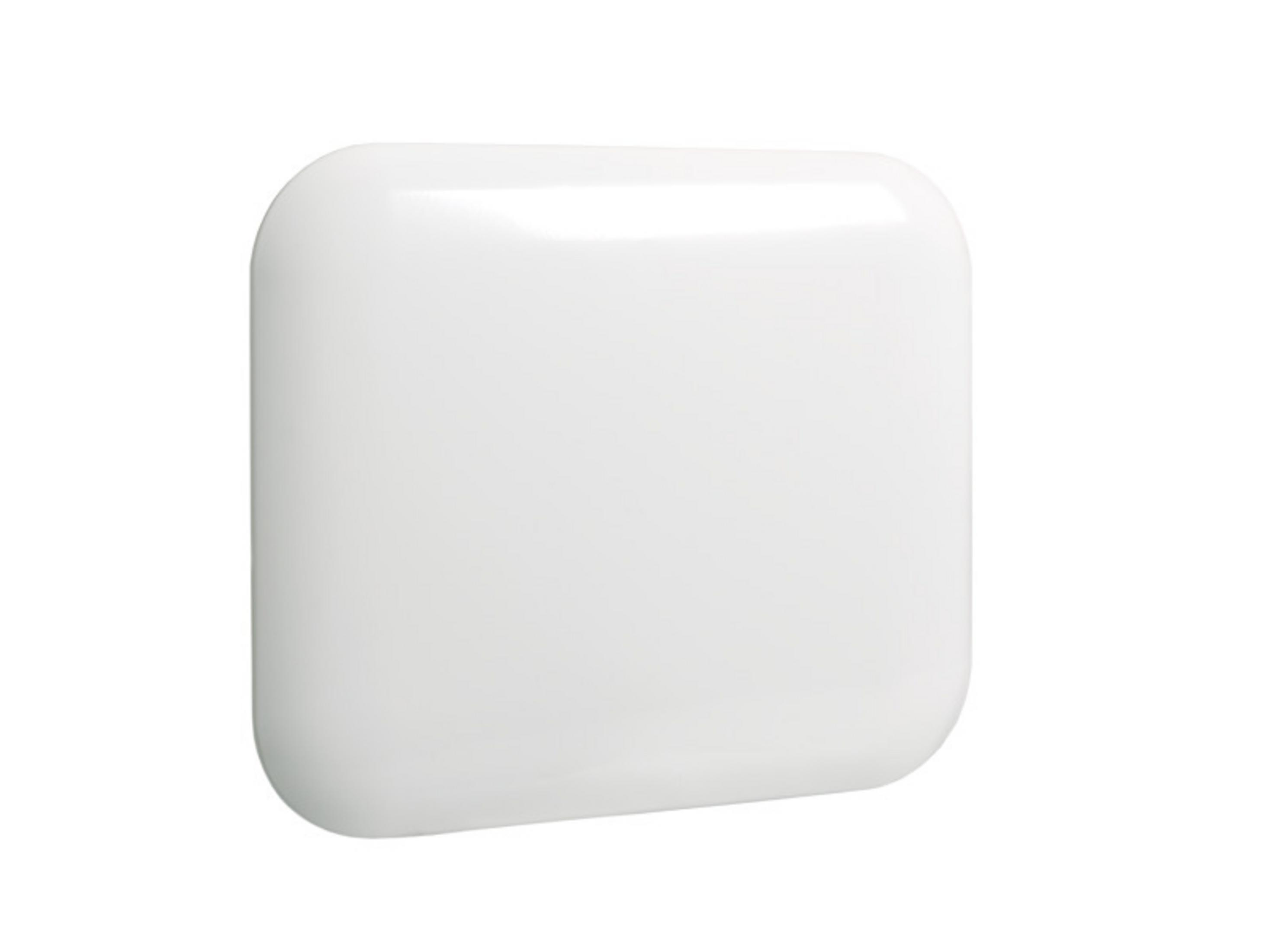 Un oggetto bianco con angoli arrotondati su sfondo bianco.