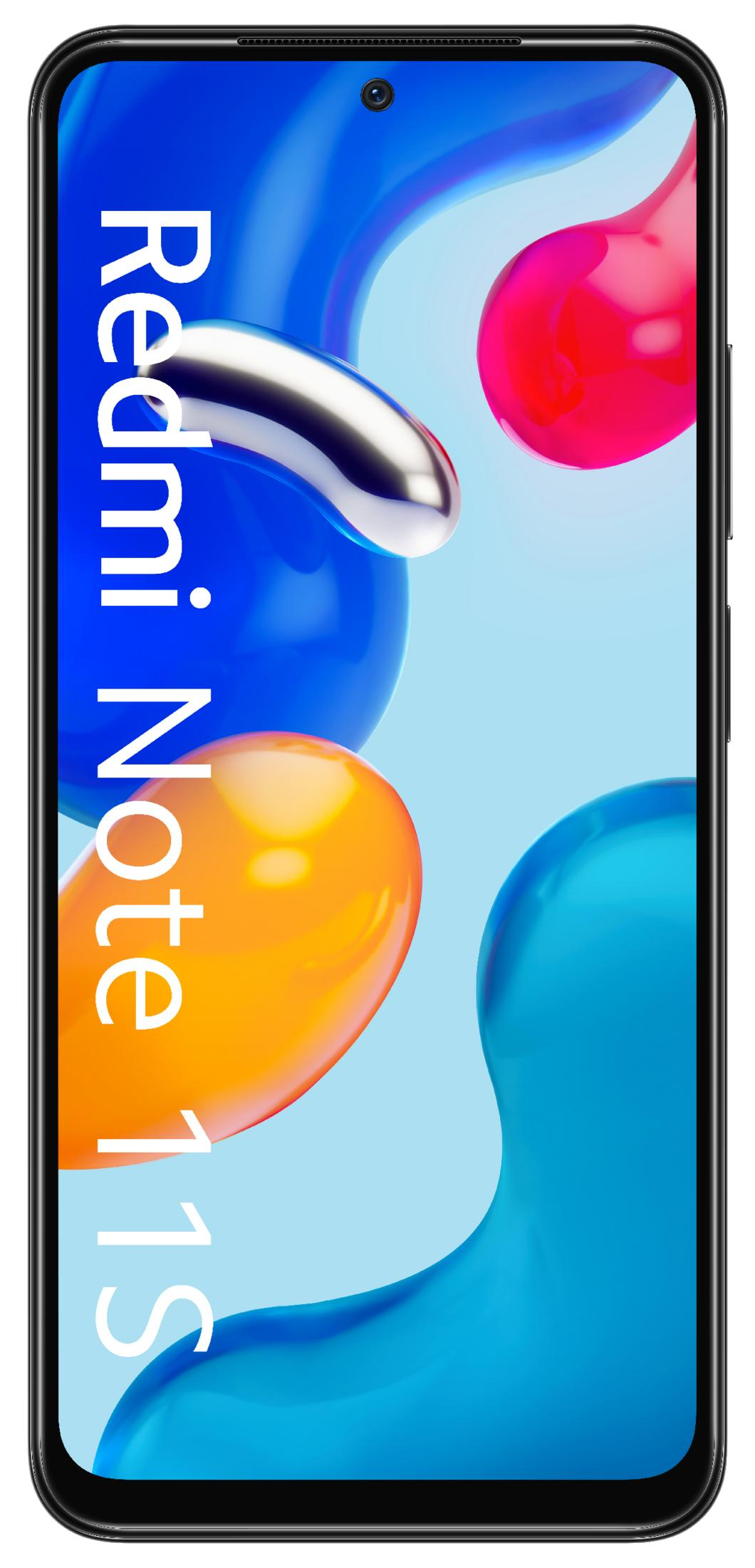 Smartfon z napisem "Redmi Note 11s" na jasnoniebieskim tle z kolorowymi kształtami.
