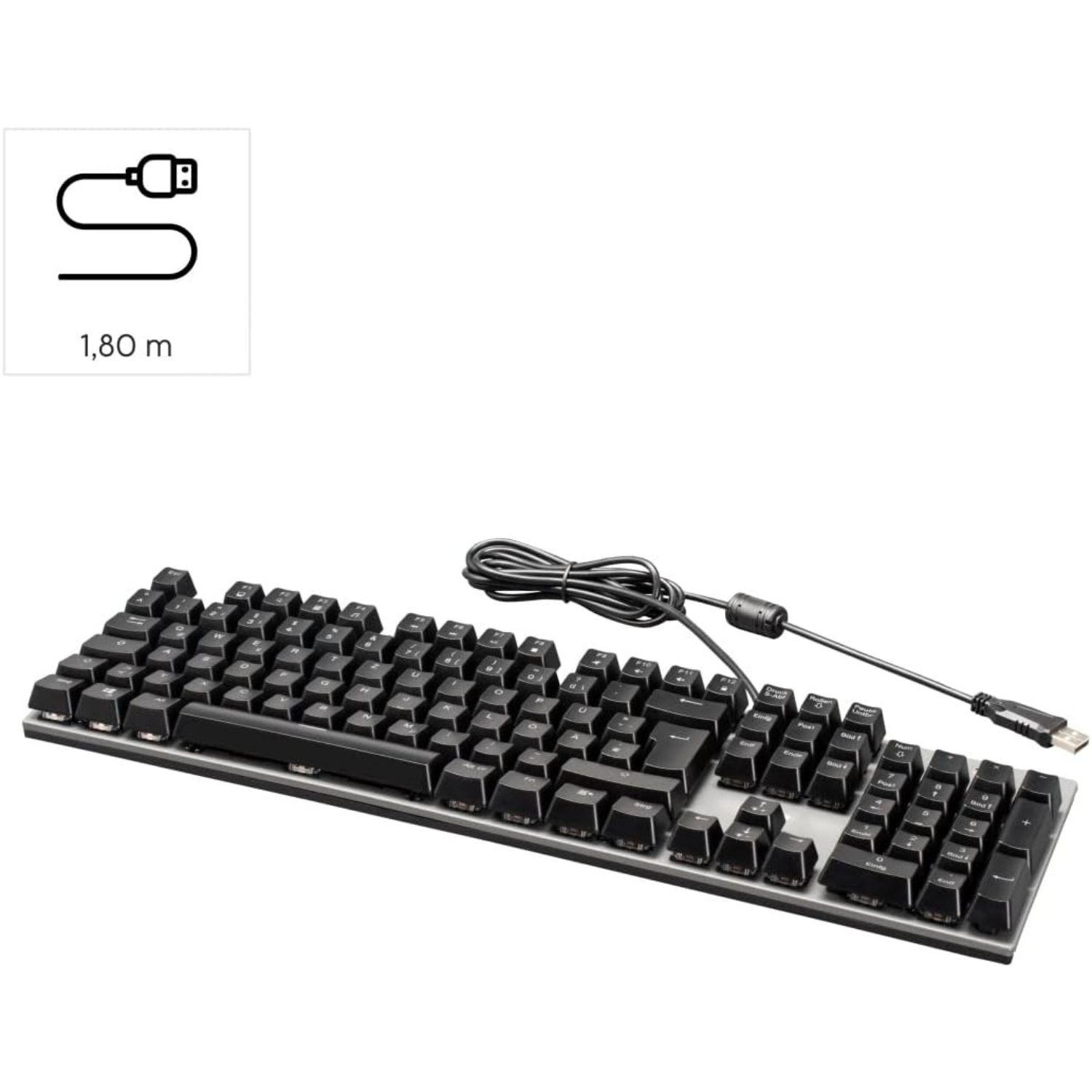 Tastiera nera con cavo e connettore USB, lunga 1,80 m.