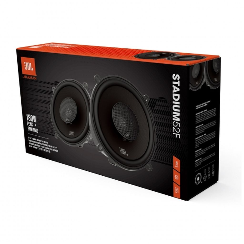 Verpackung mit zwei JBL-Autolautsprechern, Modell STADIUM52F, 180W Peak.