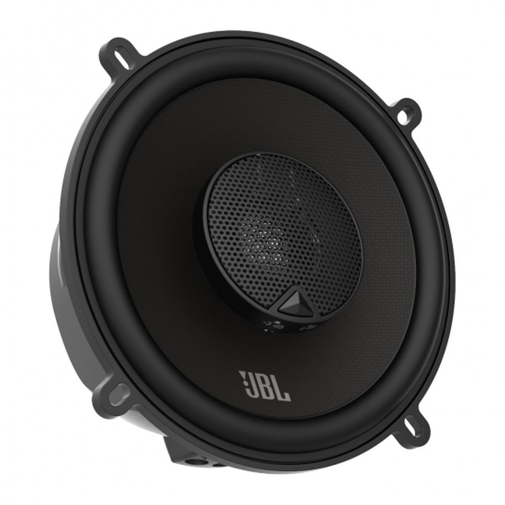 Schwarzer JBL-Lautsprecher mit Gewebemembran und schwarzem Gitter vorne.