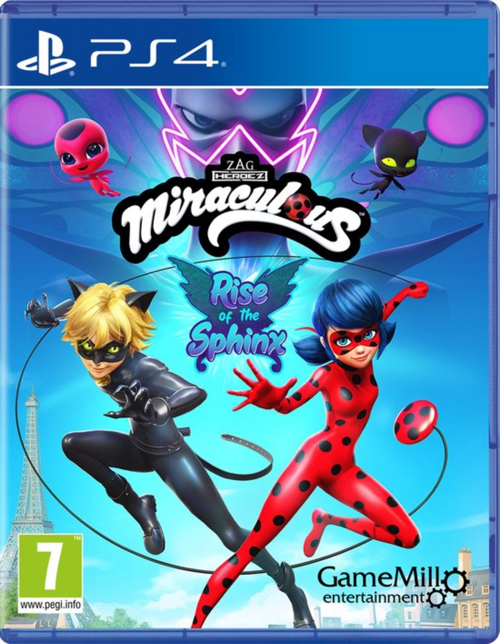 Gra PS4 'Miraculous: Rise of the Sphinx' z Ladybug, Cat Noir, Tikki i Plagg.