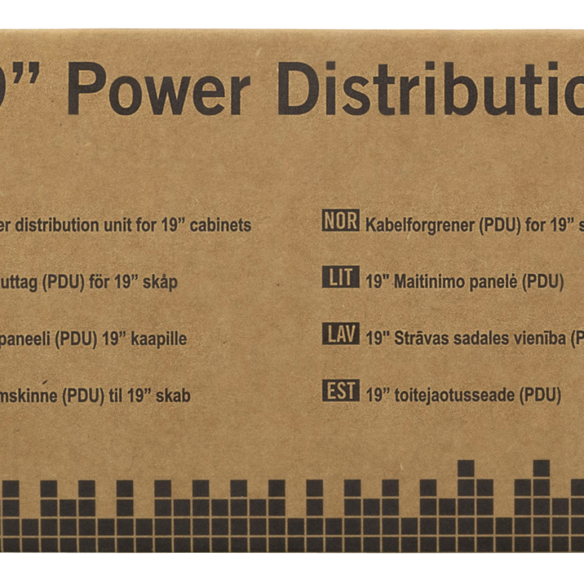 Text auf braunem Karton: "Power Distribution" und PDU-Beschreibungen.