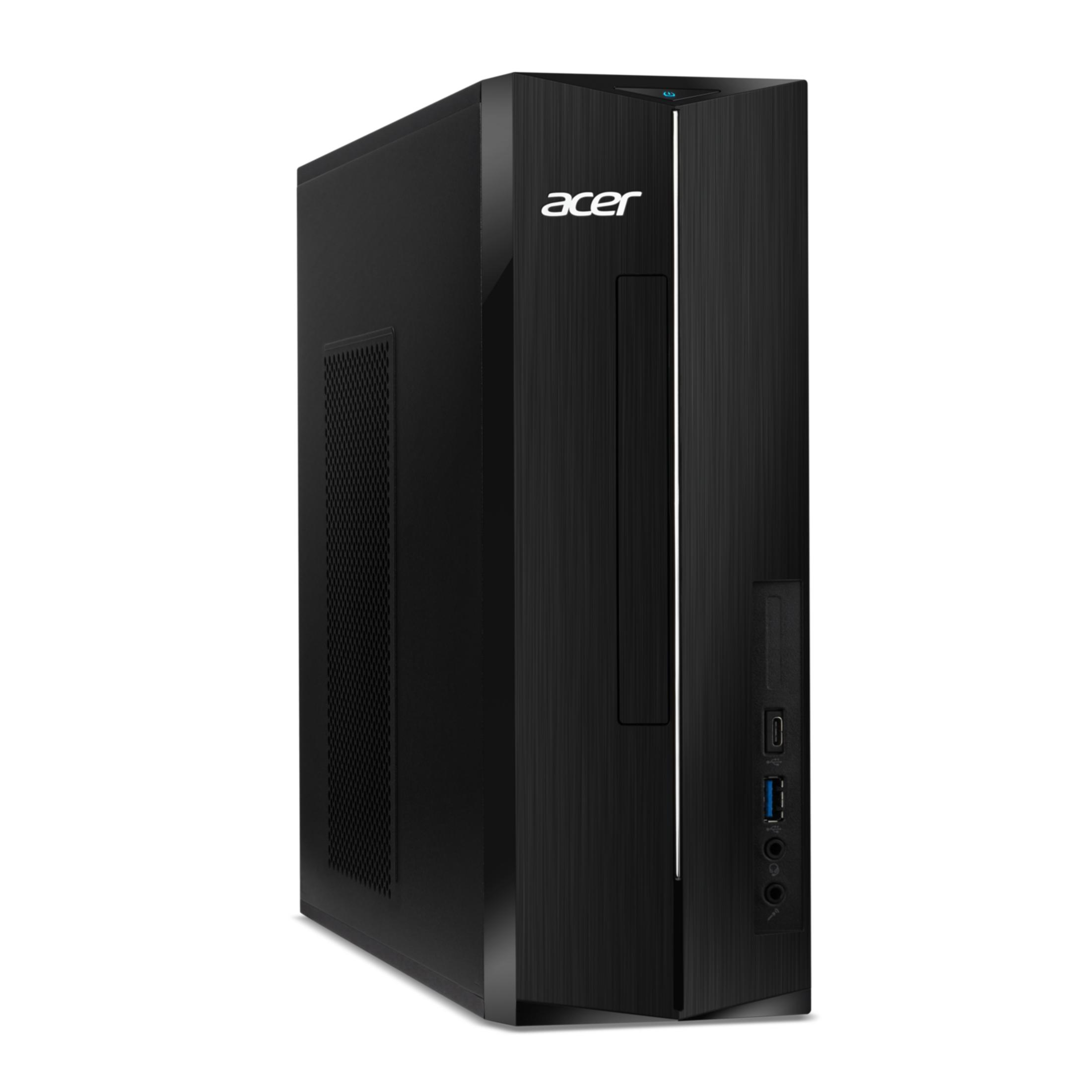 Black Acer PC tower with brushed front and ports.
