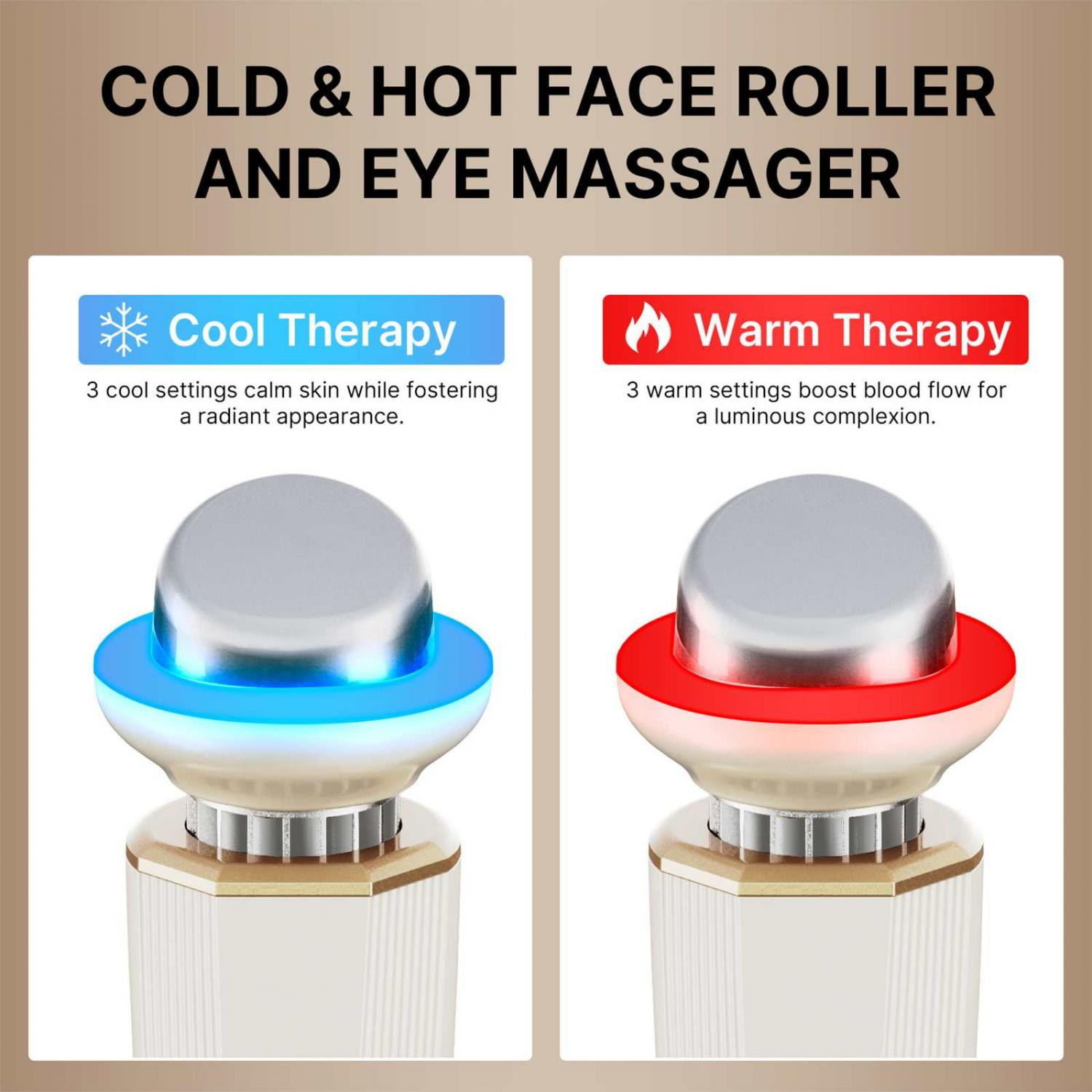 Gesichtsroller mit blauer Kühltherapie und roter Wärmetherapie.