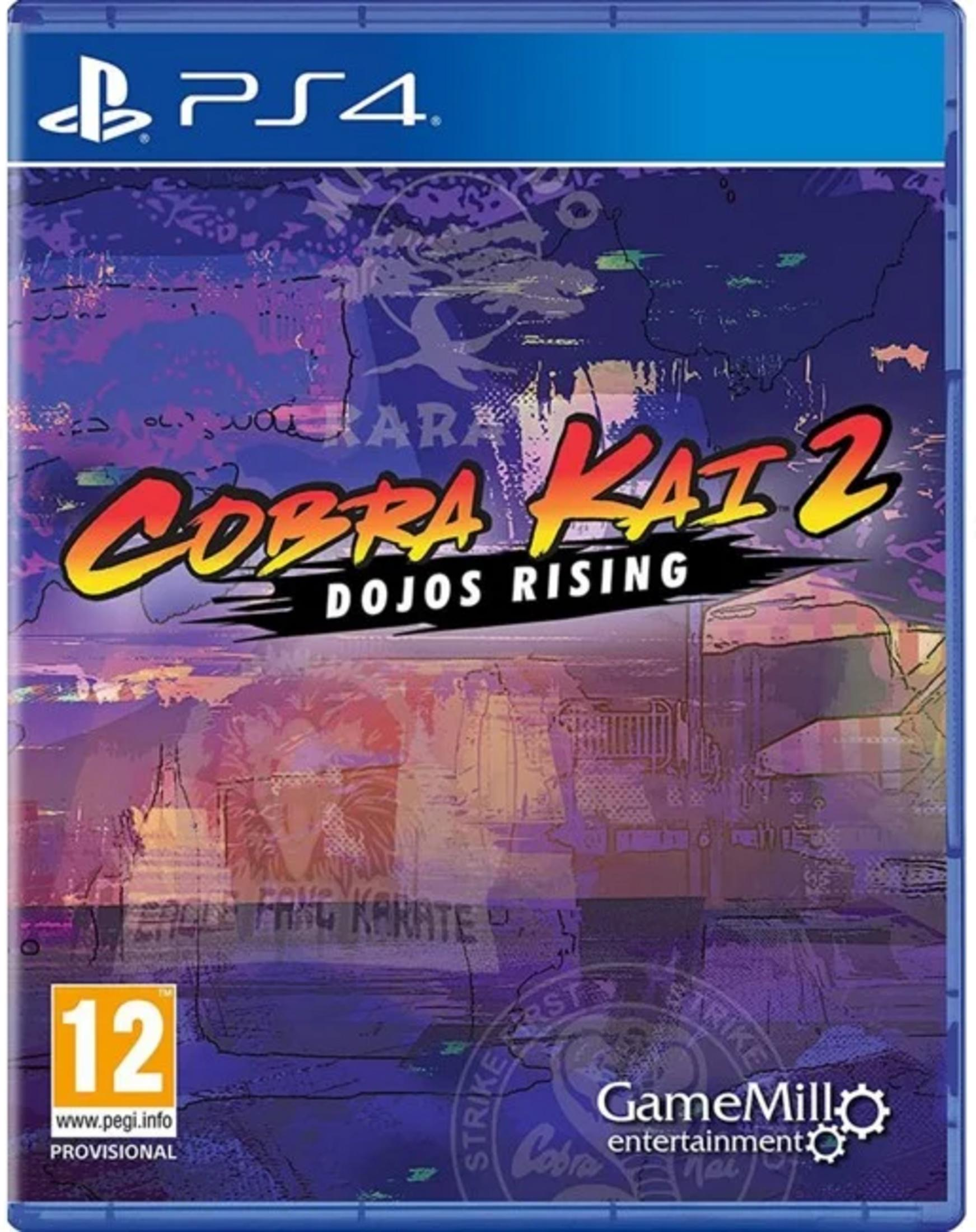 Portada de Playstation 4 para Cobra Kai 2: Dojos Rising con clasificación PEGI 12.