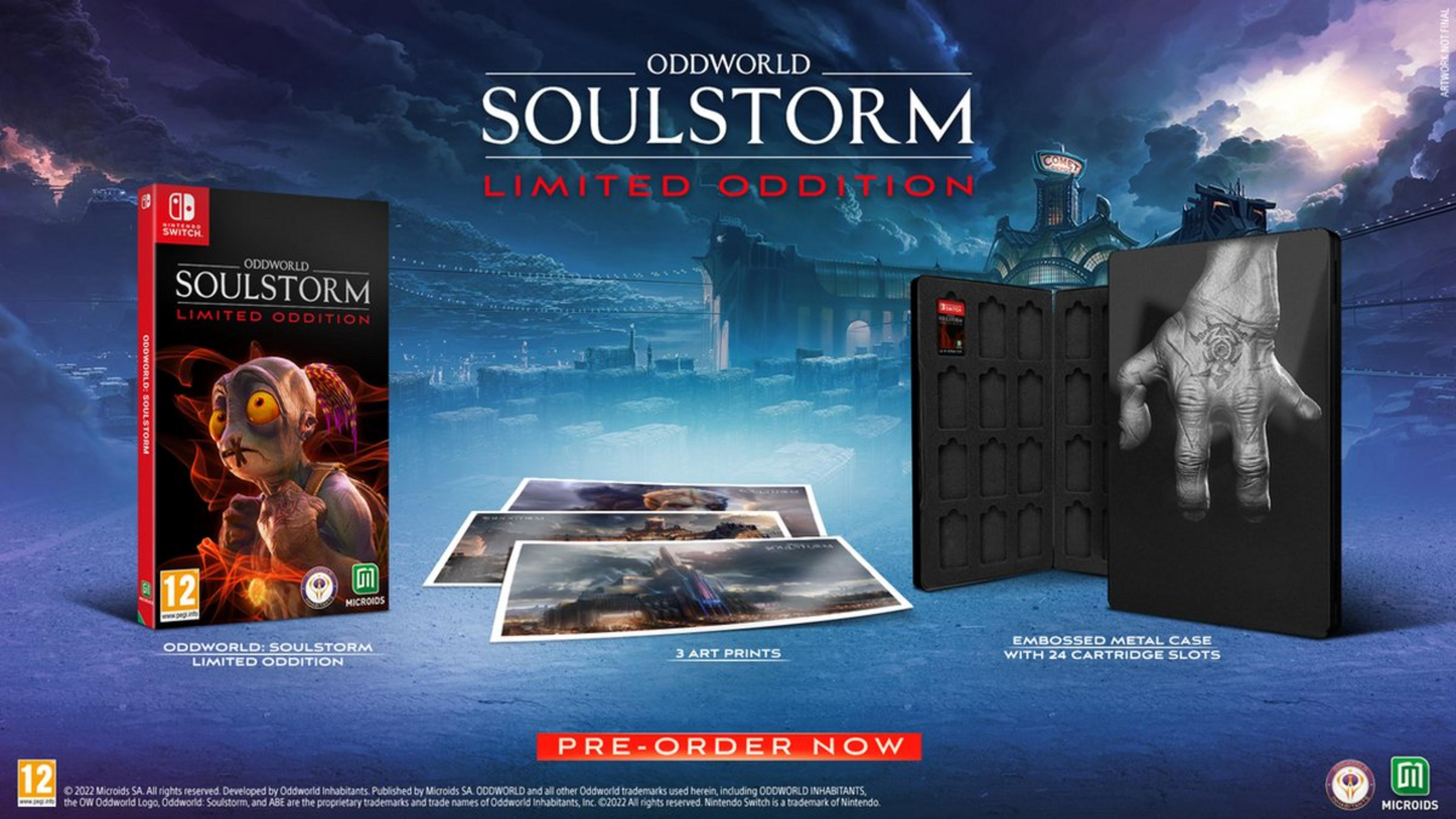 Oddworld: Soulstorm Limited Edition na Nintendo Switch, gra, etui i grafiki.