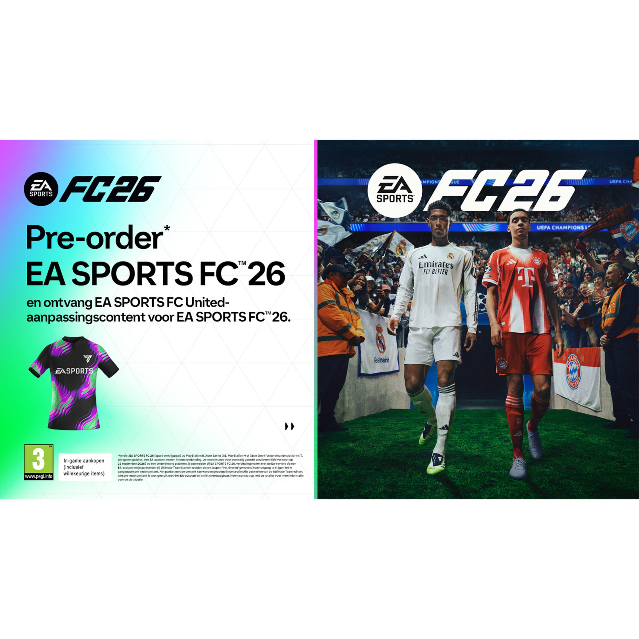 Baner promocyjny EA SPORTS FC 26 z graczami, strojami i logo.