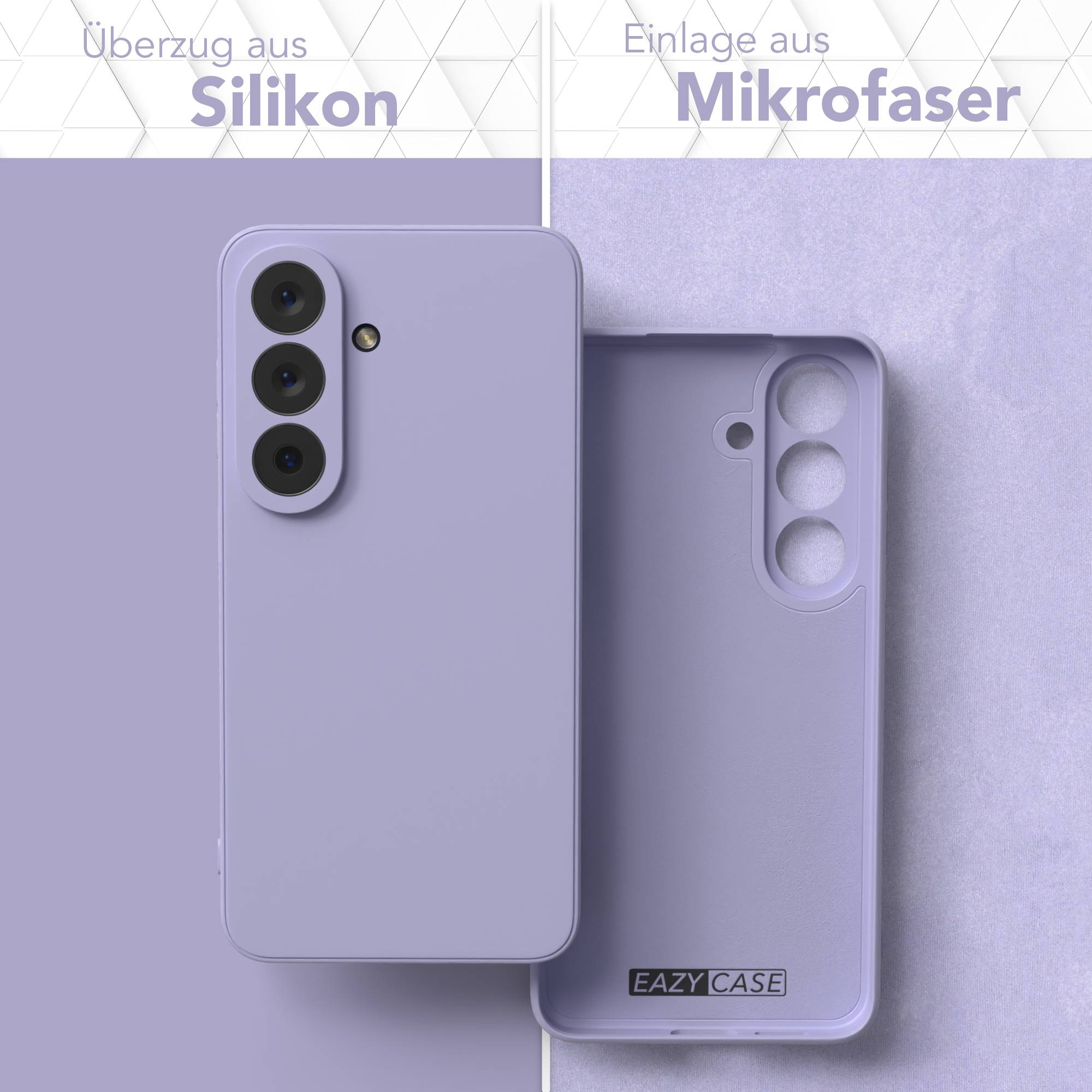 Ein lilafarbenes Handycover aus Silikon und Mikrofaser.
