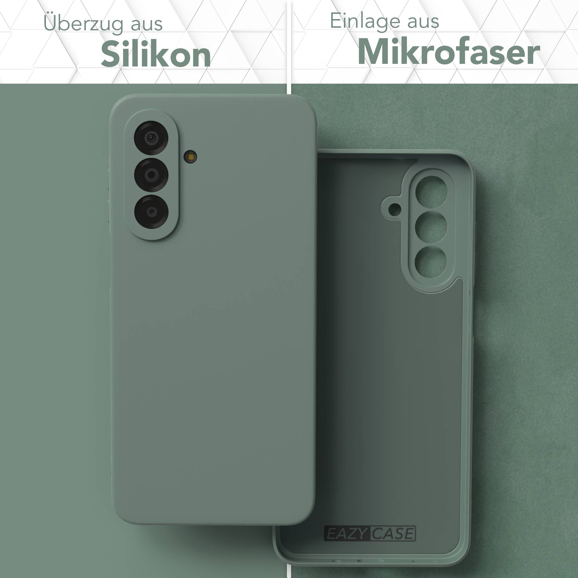 Zwei Handyhüllen nebeneinander: links aus Silikon, rechts mit Mikrofaser.