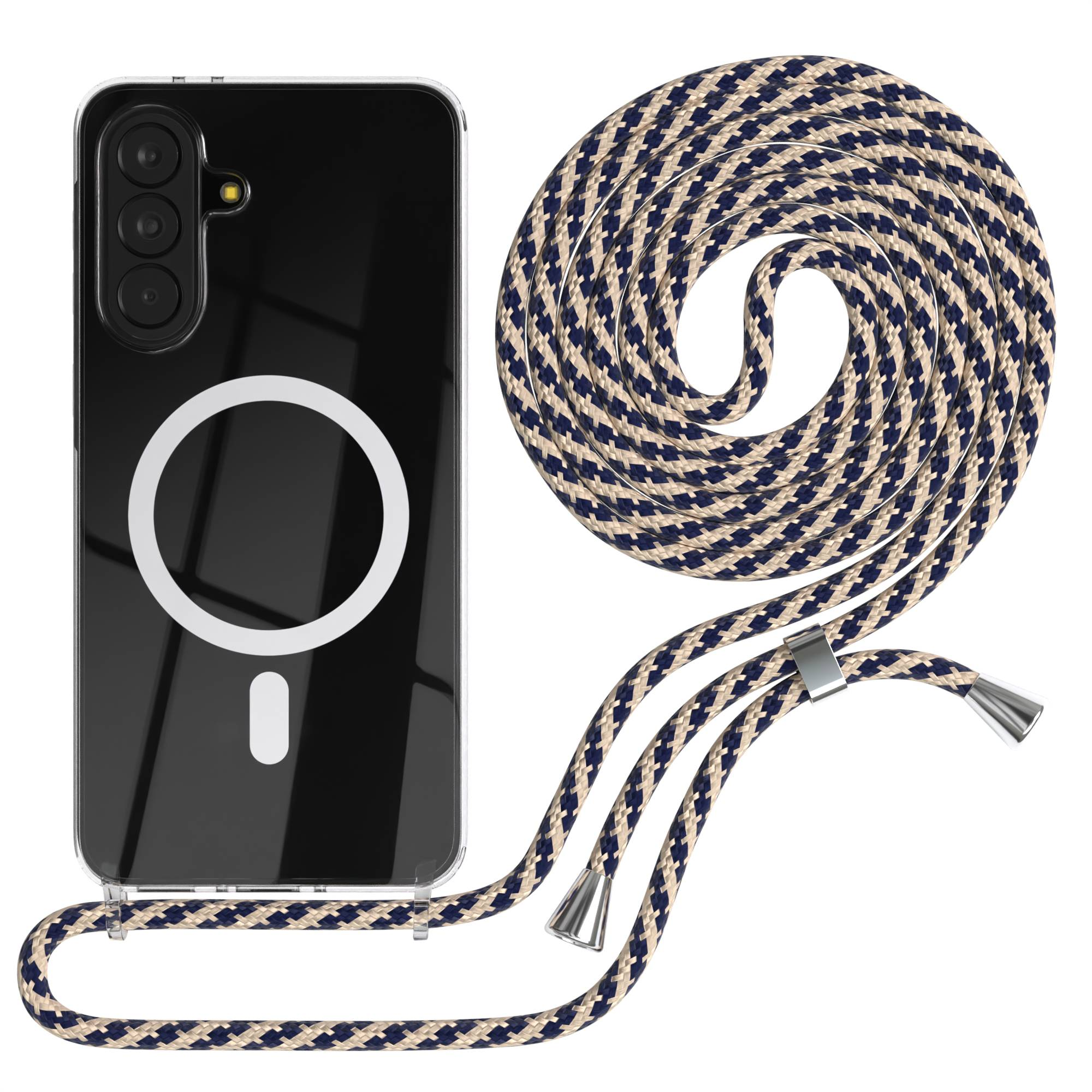 Schwarze Handyhülle mit MagSafe und einem karierten Band.
