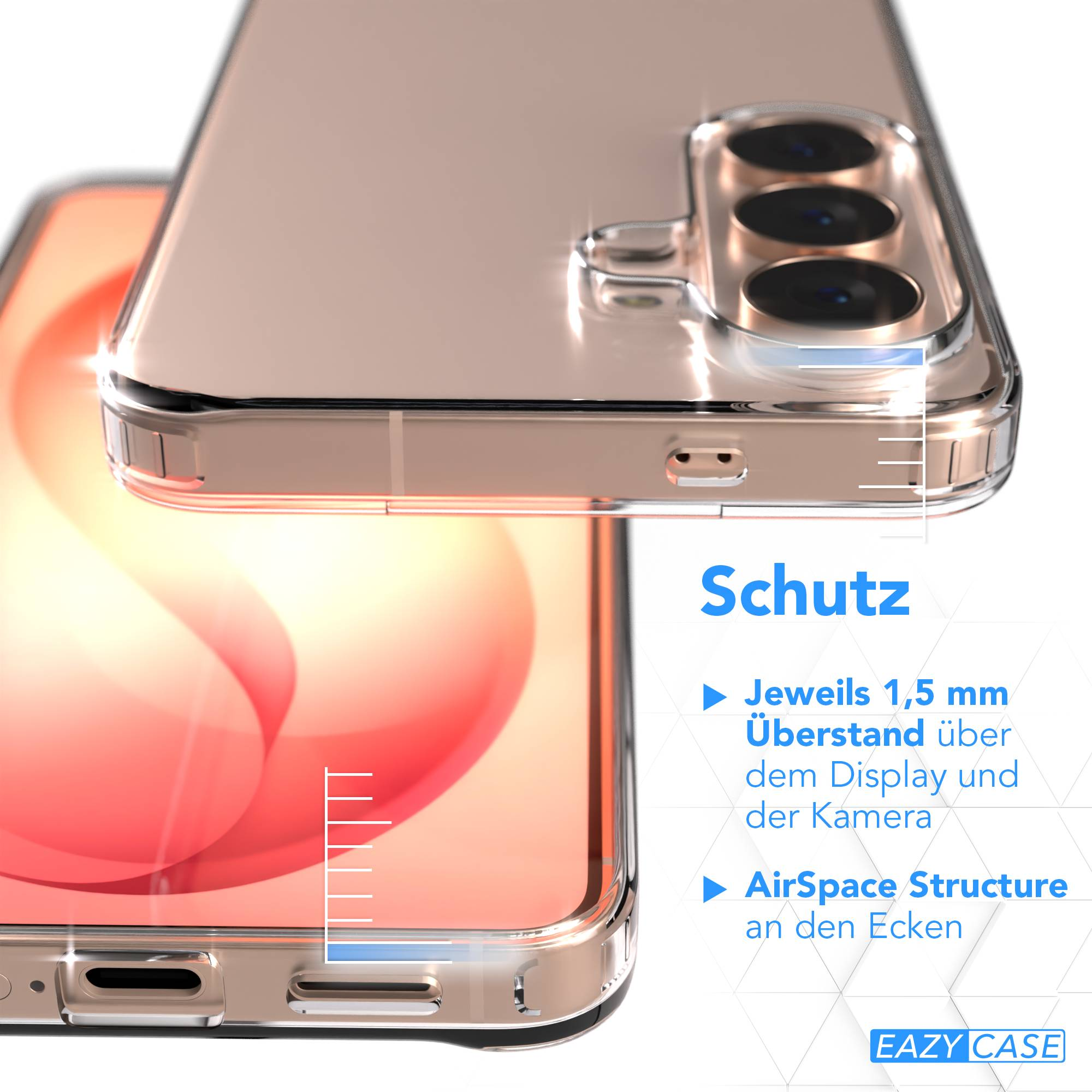Ein durchsichtiger Handykoffer schützt das Display und die Kamera.