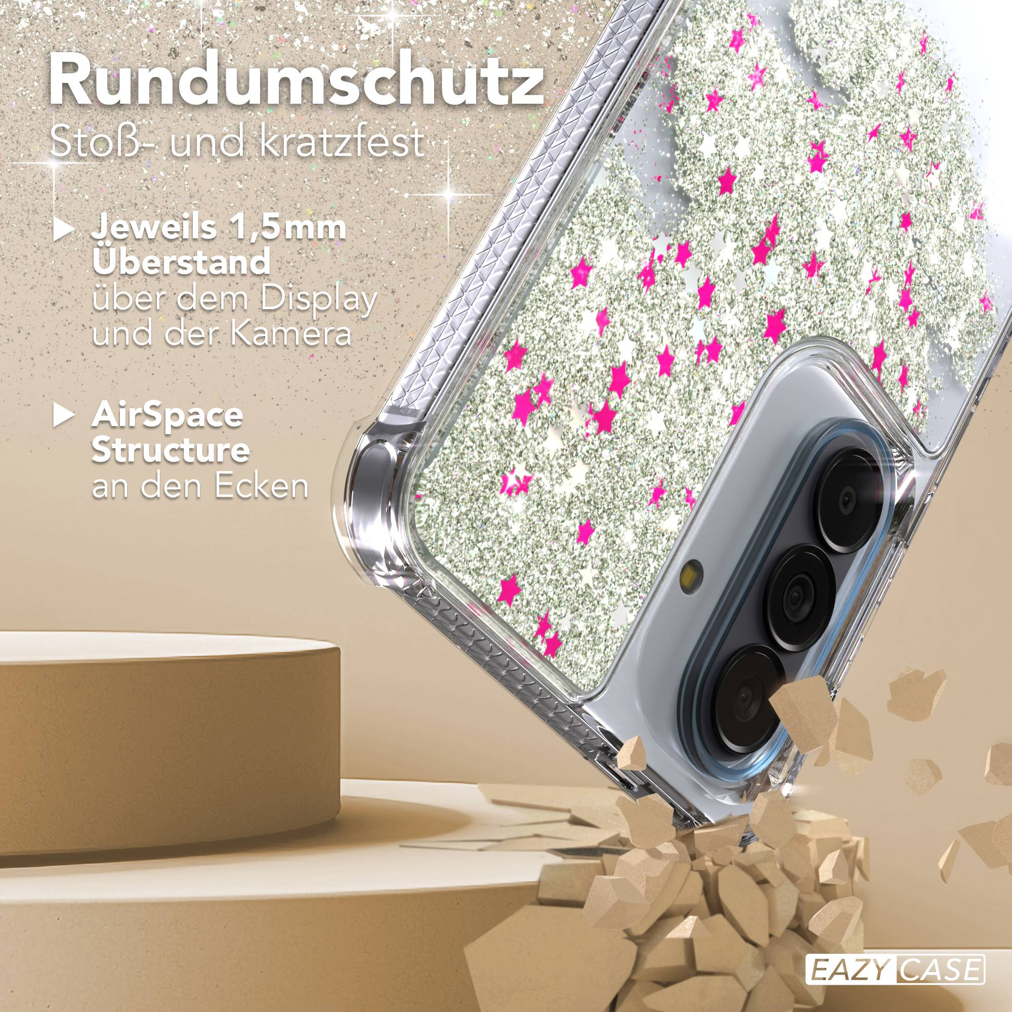 Transparente Hülle mit Glitzer und Sternen, stoßfest, mit Kameraaussparung.