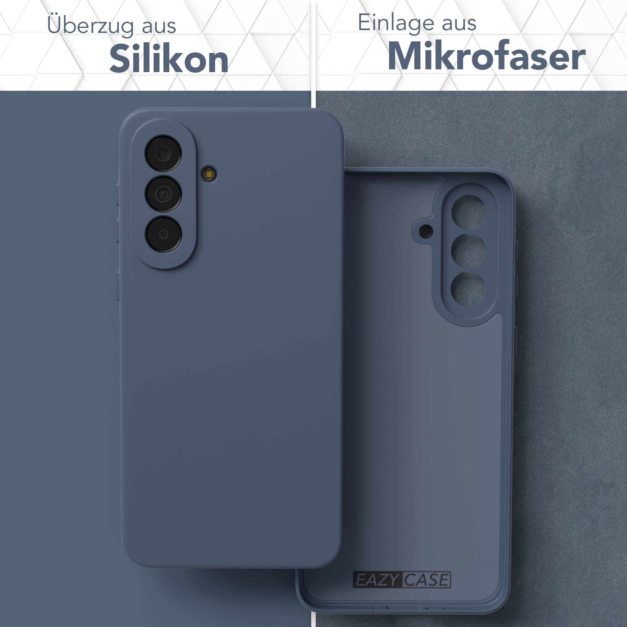 Zwei blaue Handyhüllen, eine aus Silikon, die andere aus Mikrofaser.