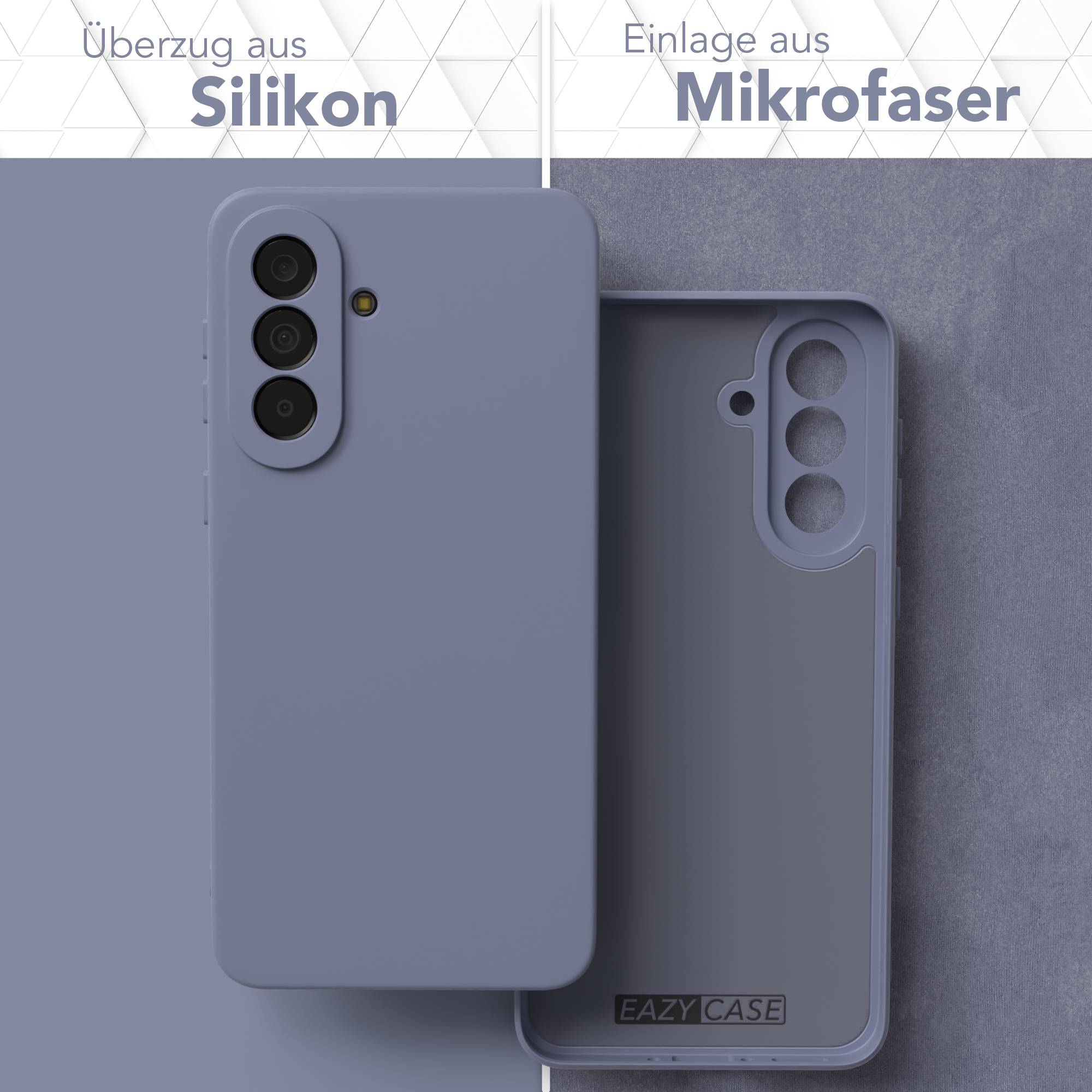 Zwei Handyhüllen nebeneinander, eine aus Silikon, die andere aus Mikrofaser.
