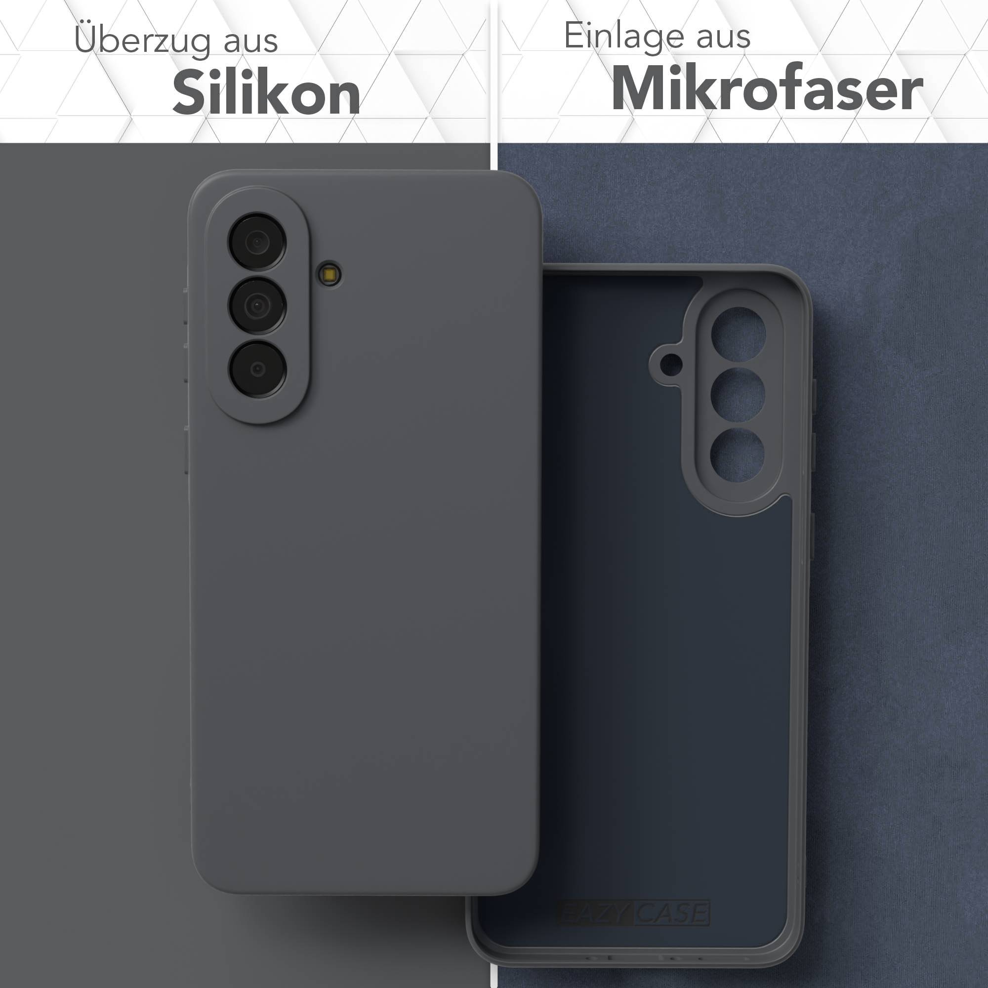 Graue Handyhülle aus Silikon und eine Innenseite aus Mikrofaser.