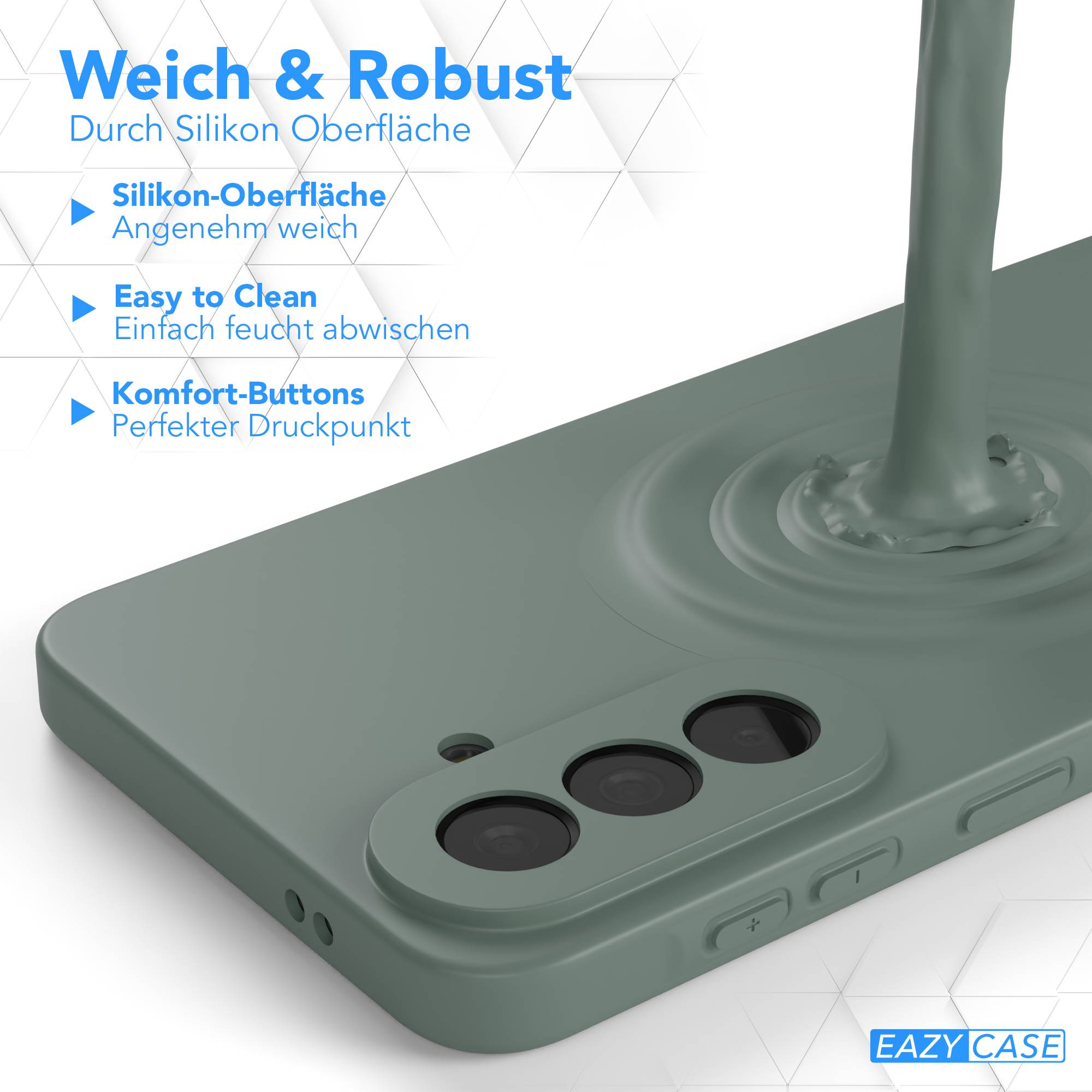 Ein grünes Handy-Case mit Silikon-Oberfläche und Kamera-Ausschnitt.