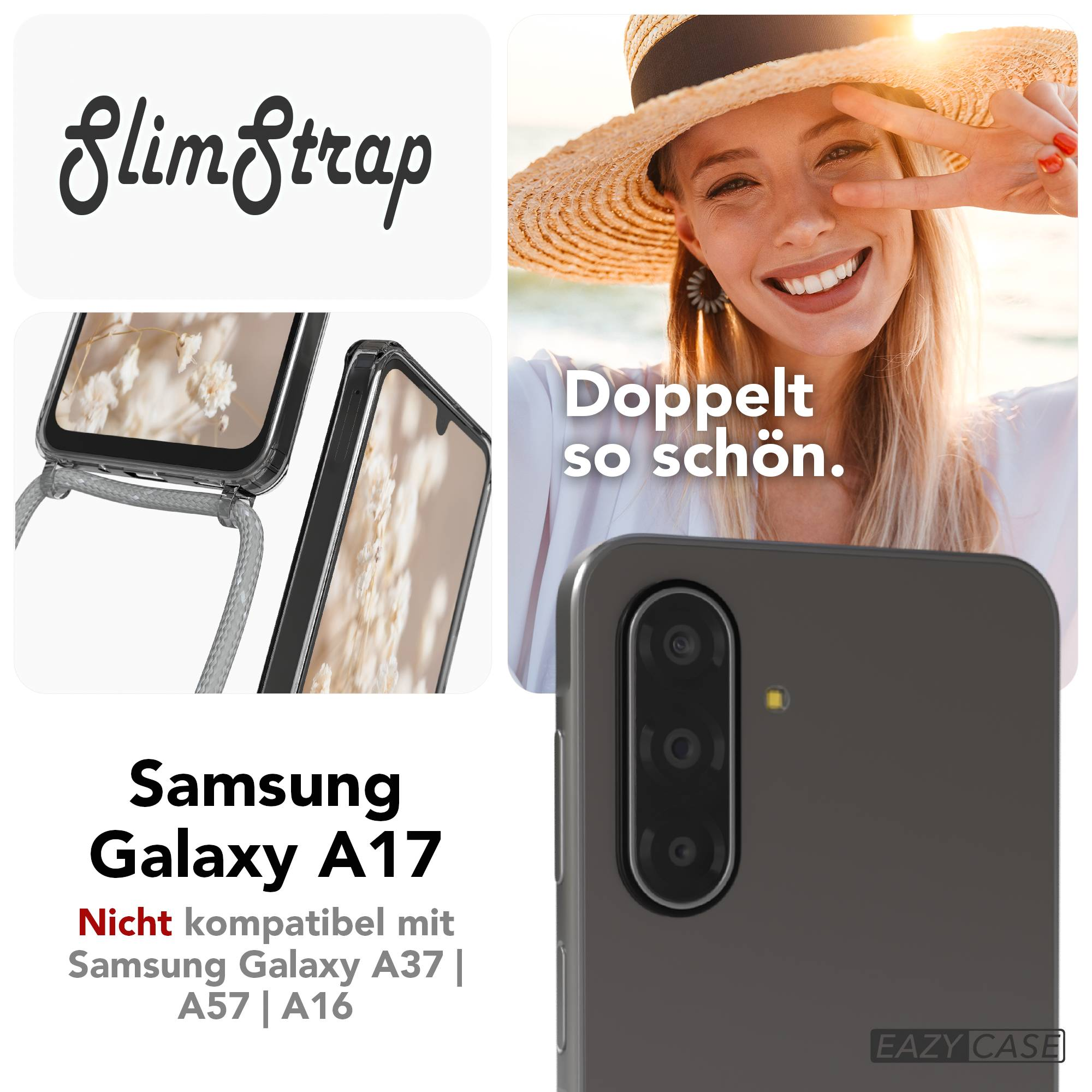 SlimStrap Handyhülle für Samsung Galaxy A17, mit Frau im Strohhut.